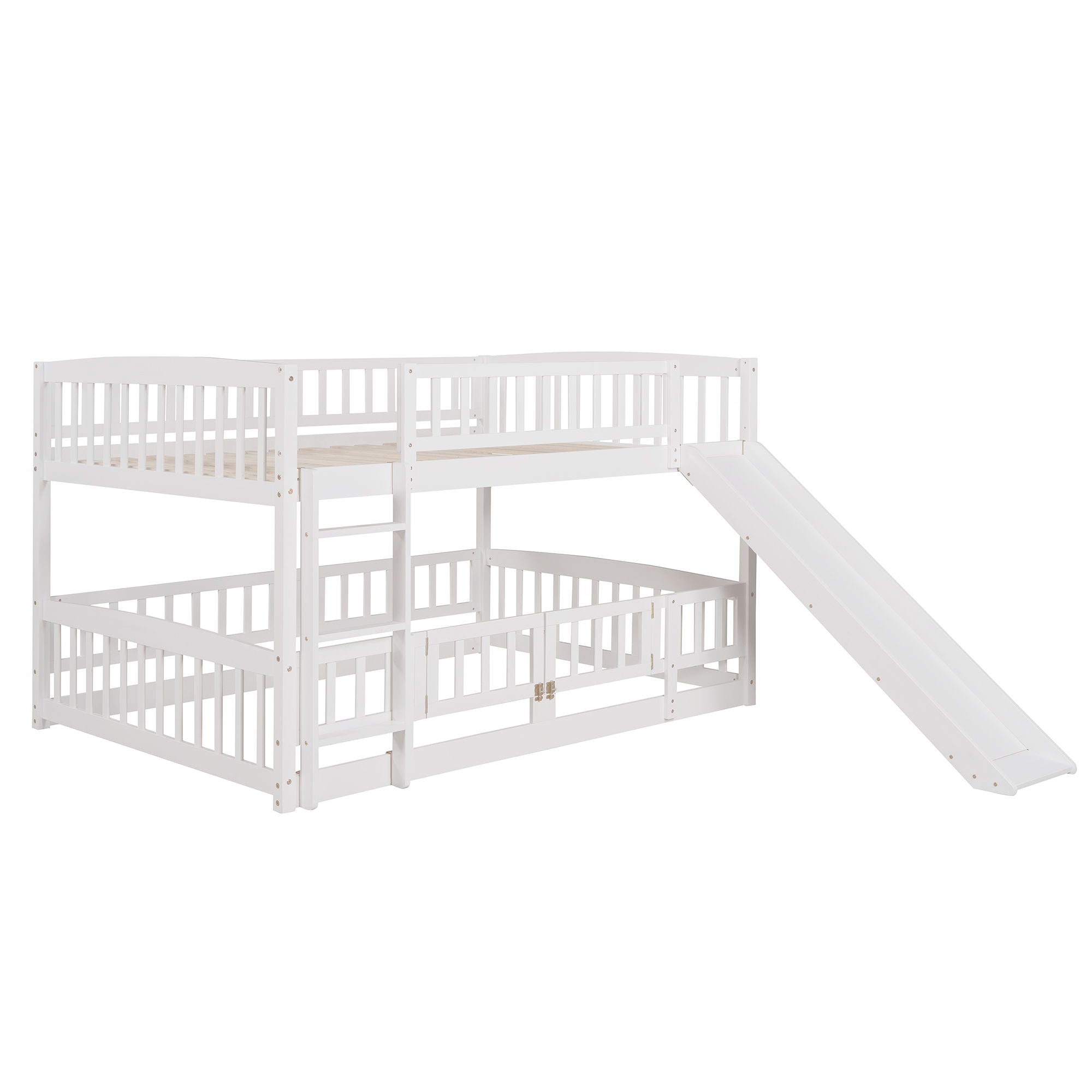 Low Bunk Bed With Slide, Fence And Ladder