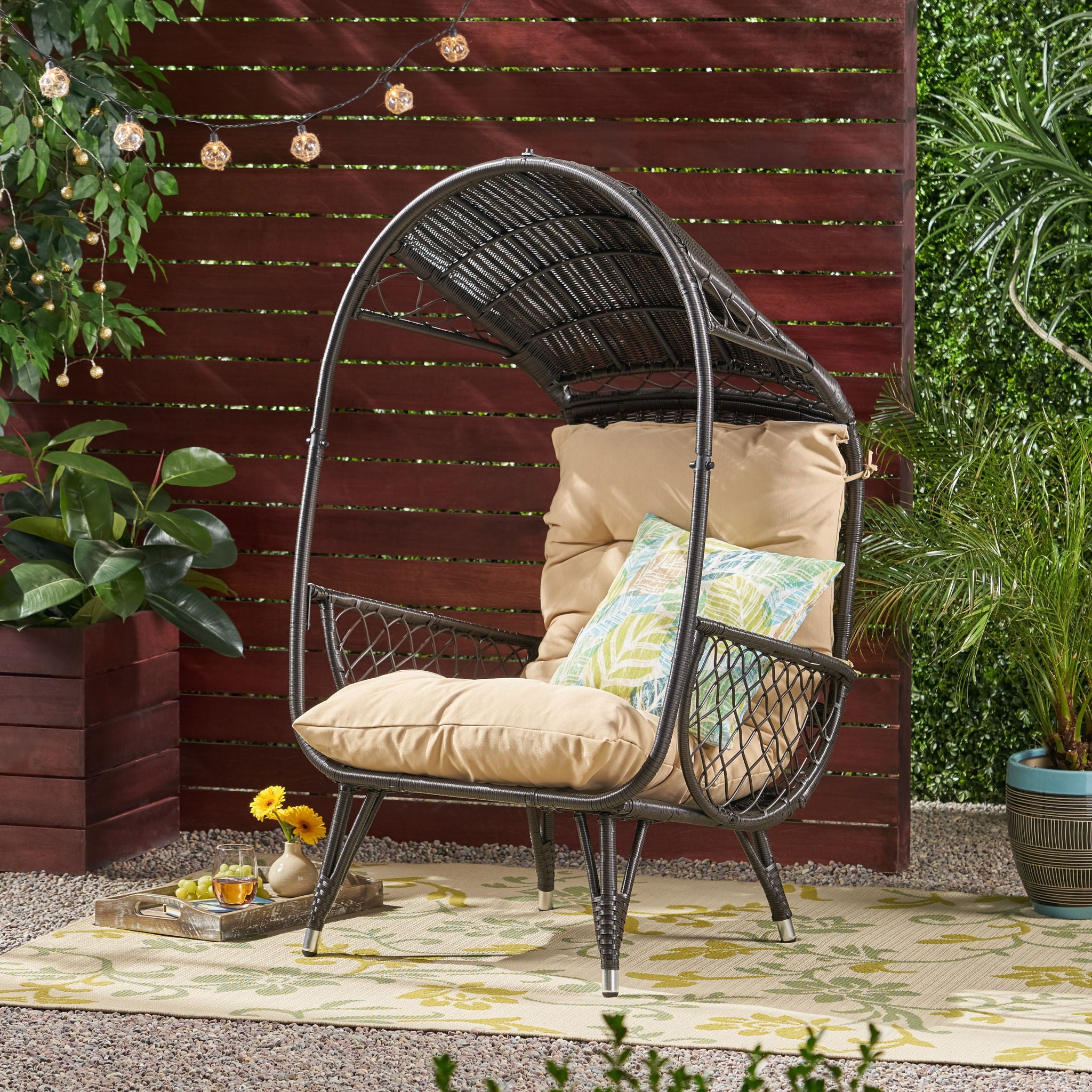 Outdoor Wicker Standing Basket Chair With Cushion