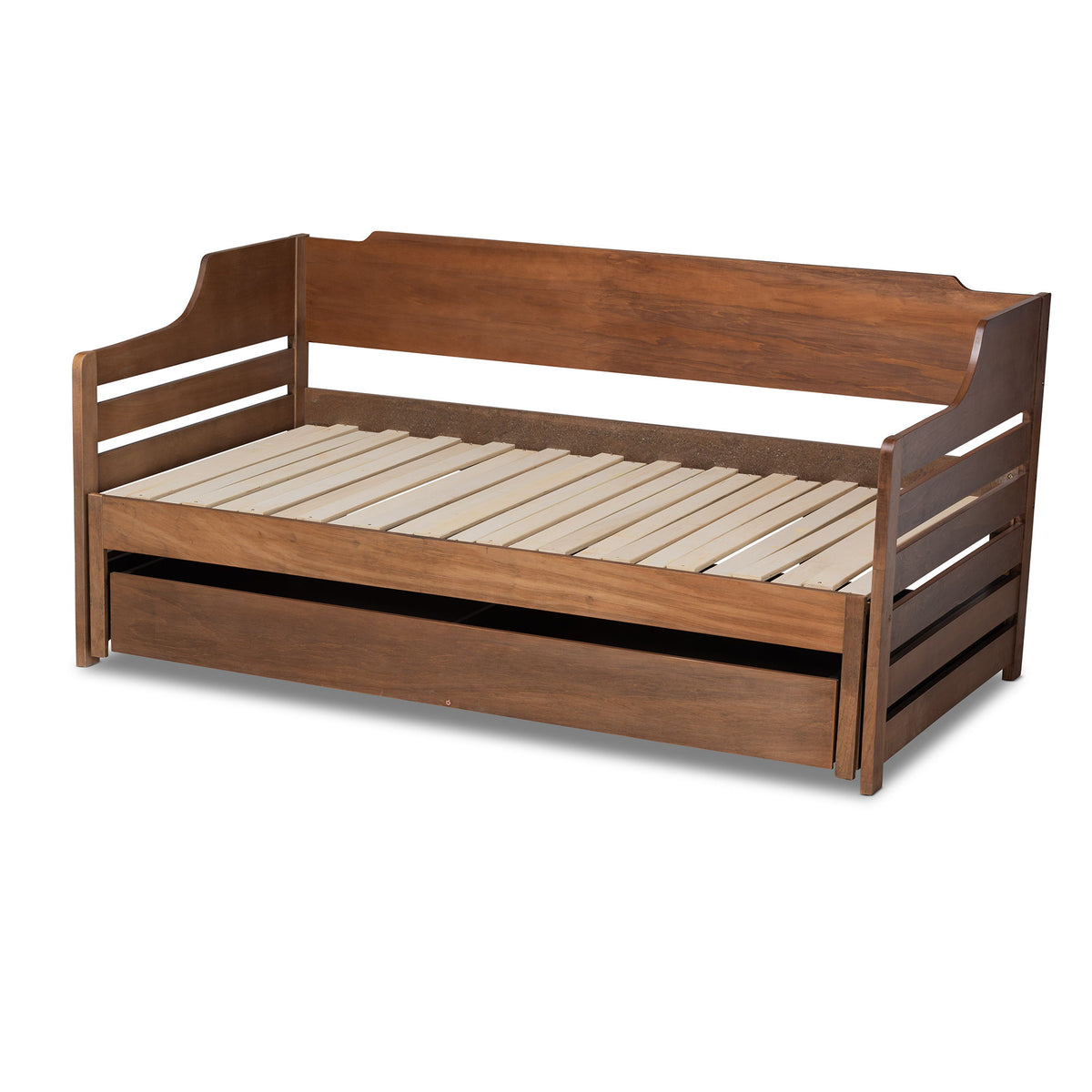 Jameson Modern and Transitional Walnut Brown Finished Expandable Twin Size to King Size Daybed with Storage Drawer