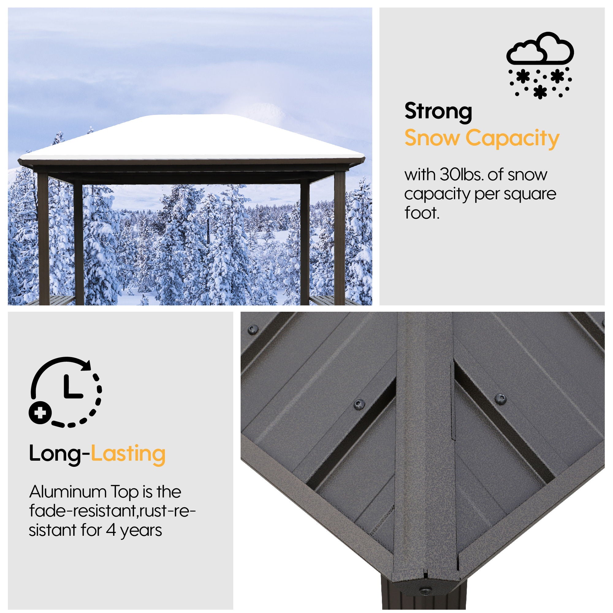 Grill Hardtop Gazebo Outdoor Metal Hard Top Gazebo, Permanent Bbq Gazebo With Galvanized Steel, Aluminum Framed Pavilion With Shelves - Dark Brown