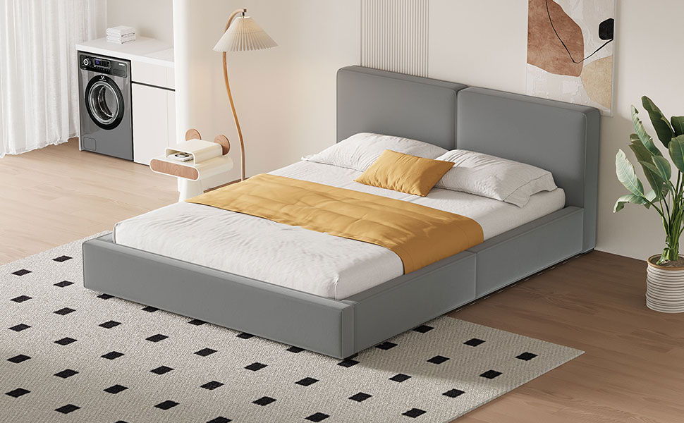 Upholstered Platform Bed, Grounded Bed With Solid Frame