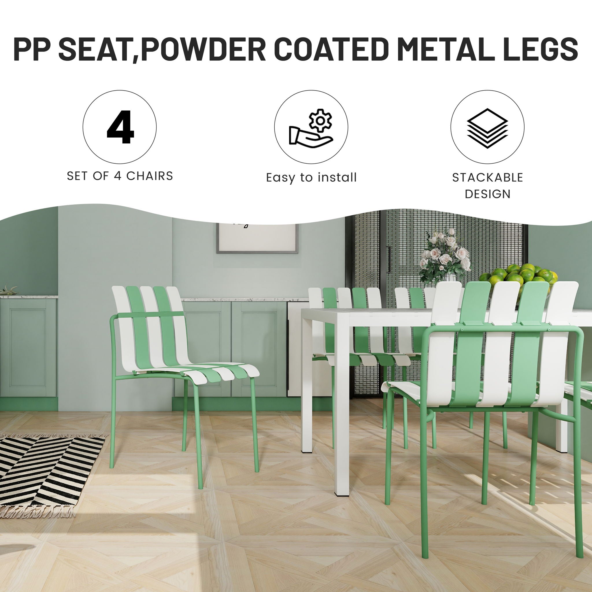 4 Piece Set Of Modern Color Block Designed Single Chairs