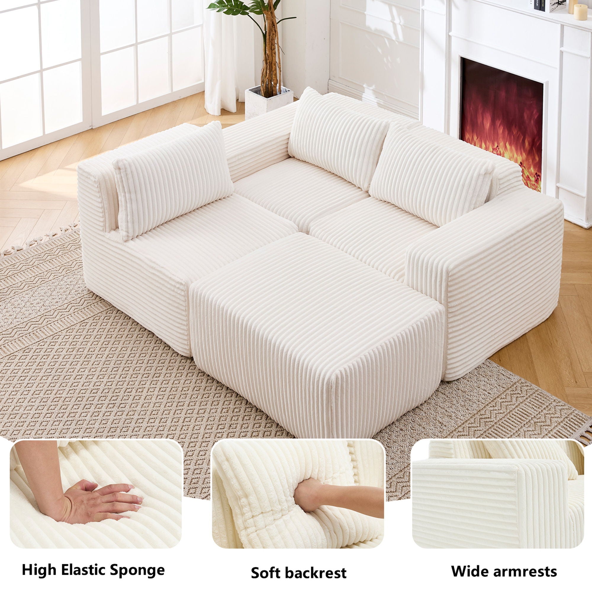 L - Shape Modern Minimalist Modular Sectional Sofa, Upholstered Cloud Couch With Deep Seats