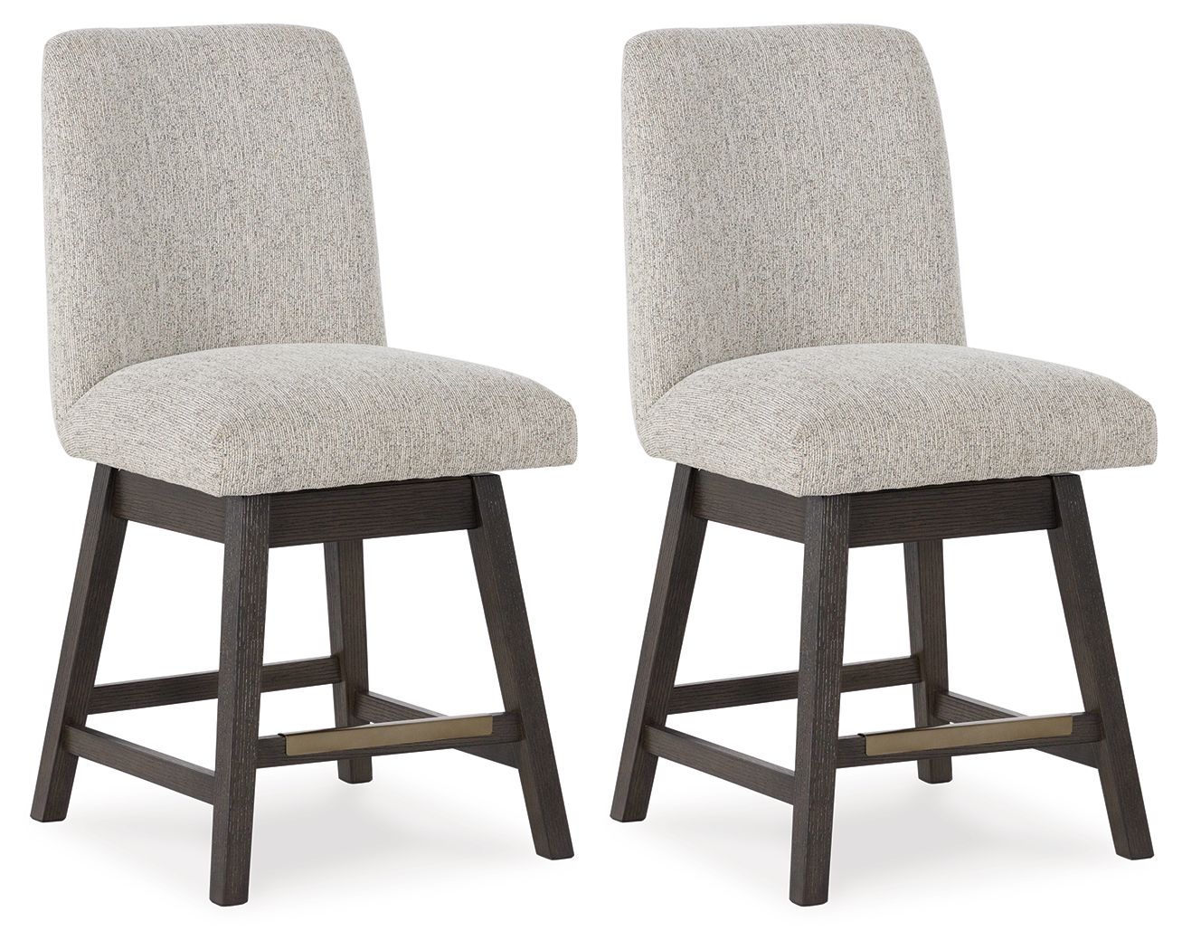 Signature Design by Ashley® Burkhaus - Beige / Dark Brown - Upholstered Swivel Barstool (Set of 2) | Meri Furniture