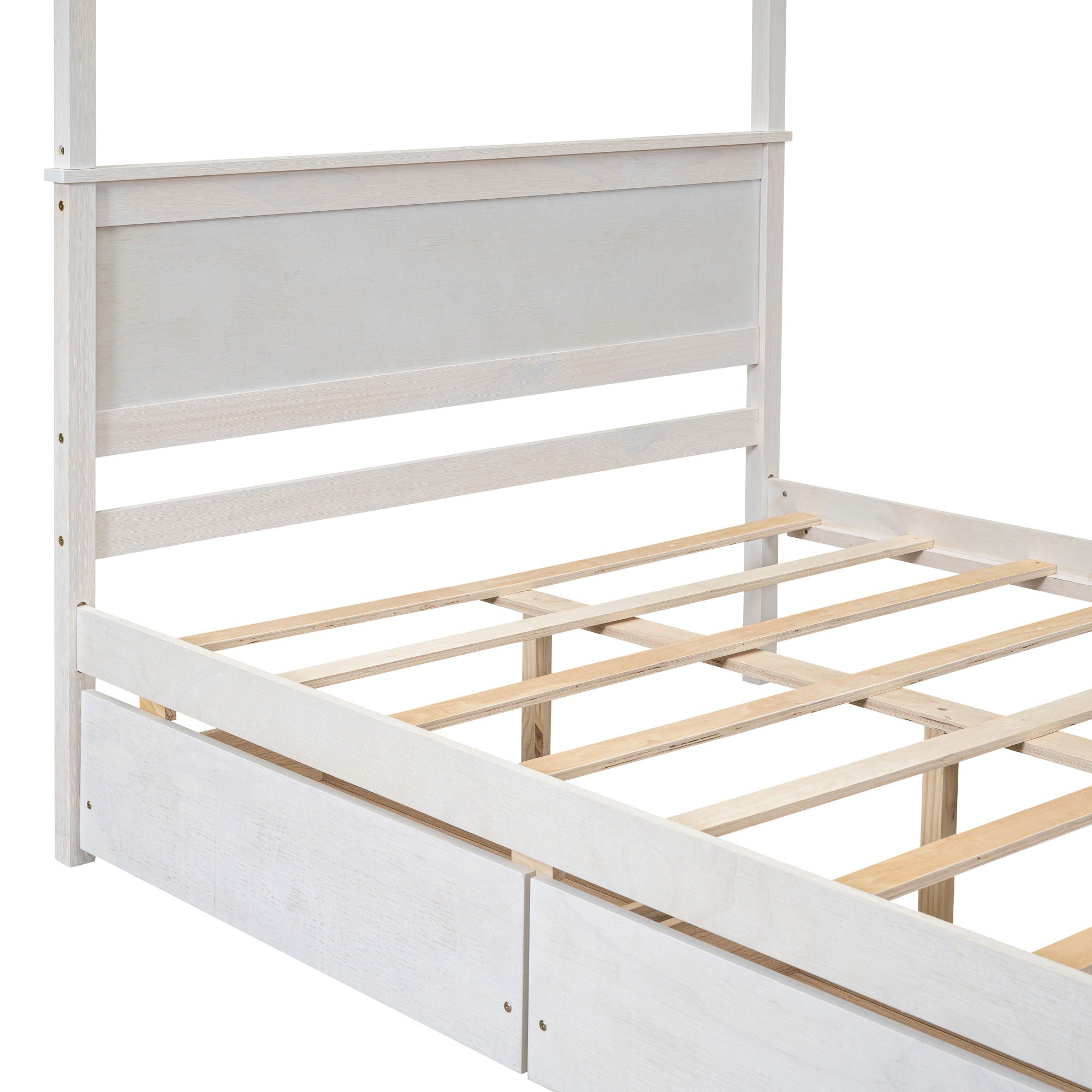 Canopy Platform Bed With Drawers, Support Slats, No Box Spring Needed