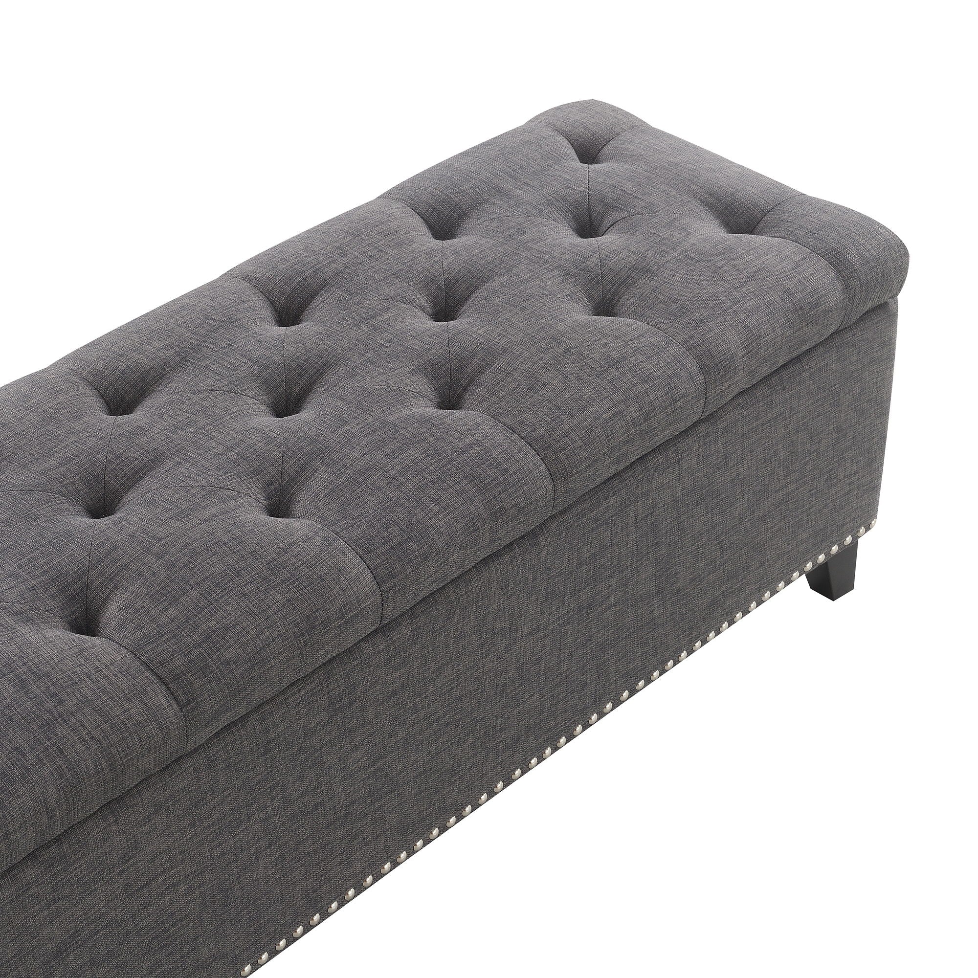 Button-Tufted Storage Ottoman With Safety Close Hinge