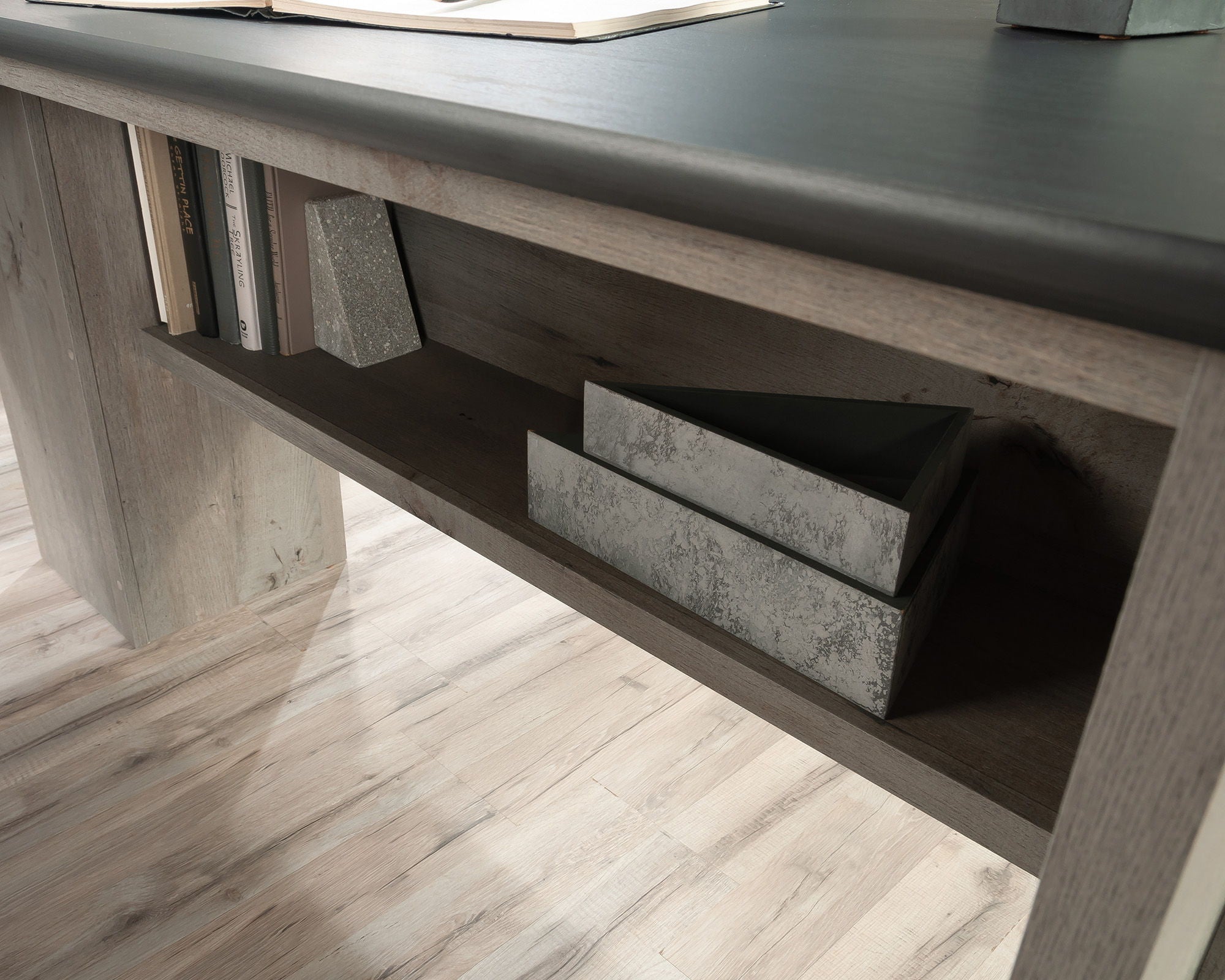 L-Shaped Home Office Desk in Mystic Oak