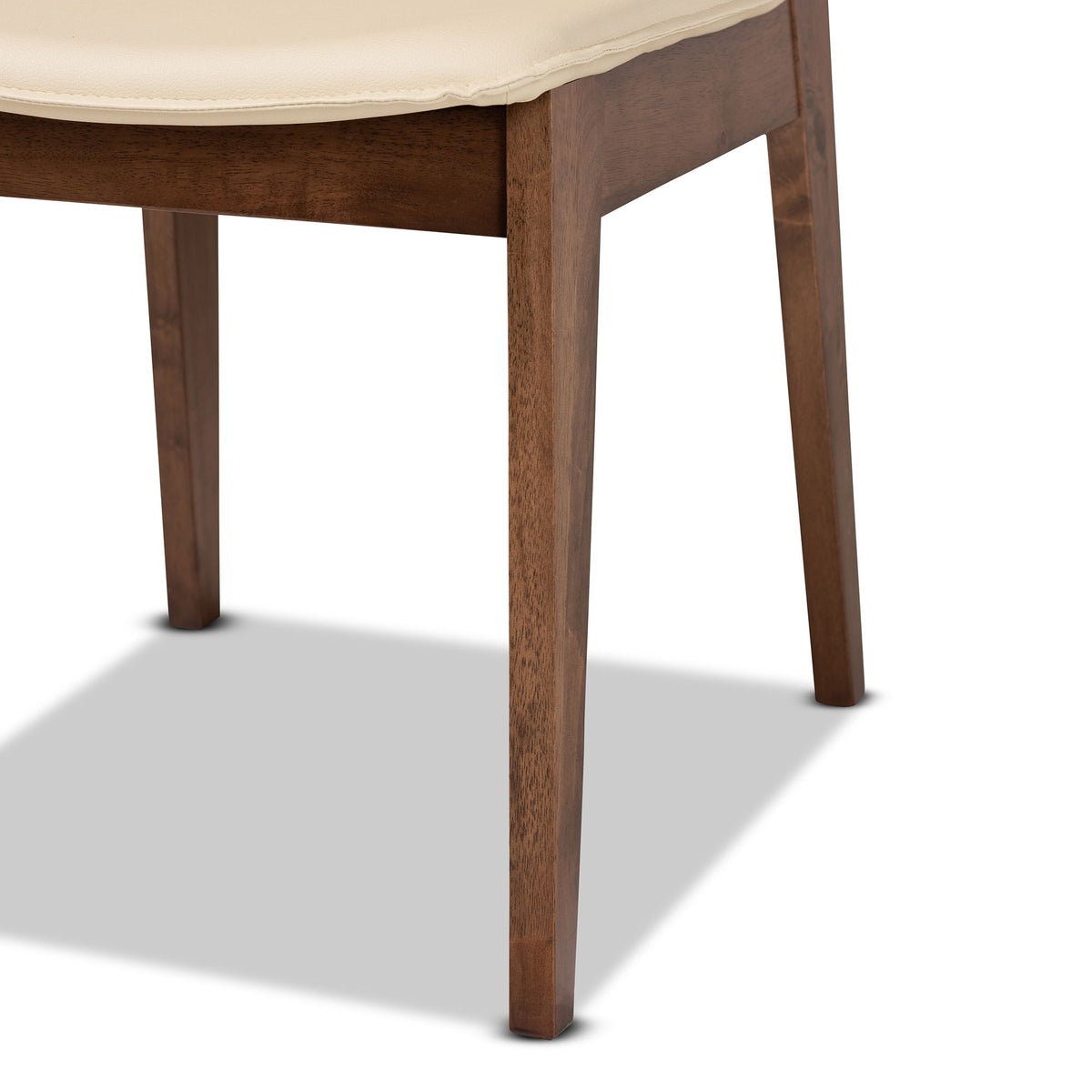 Afton Mid-Century Modern Beige Faux Leather Upholstered and Walnut Brown Finished Wood 7-Piece Dining Set