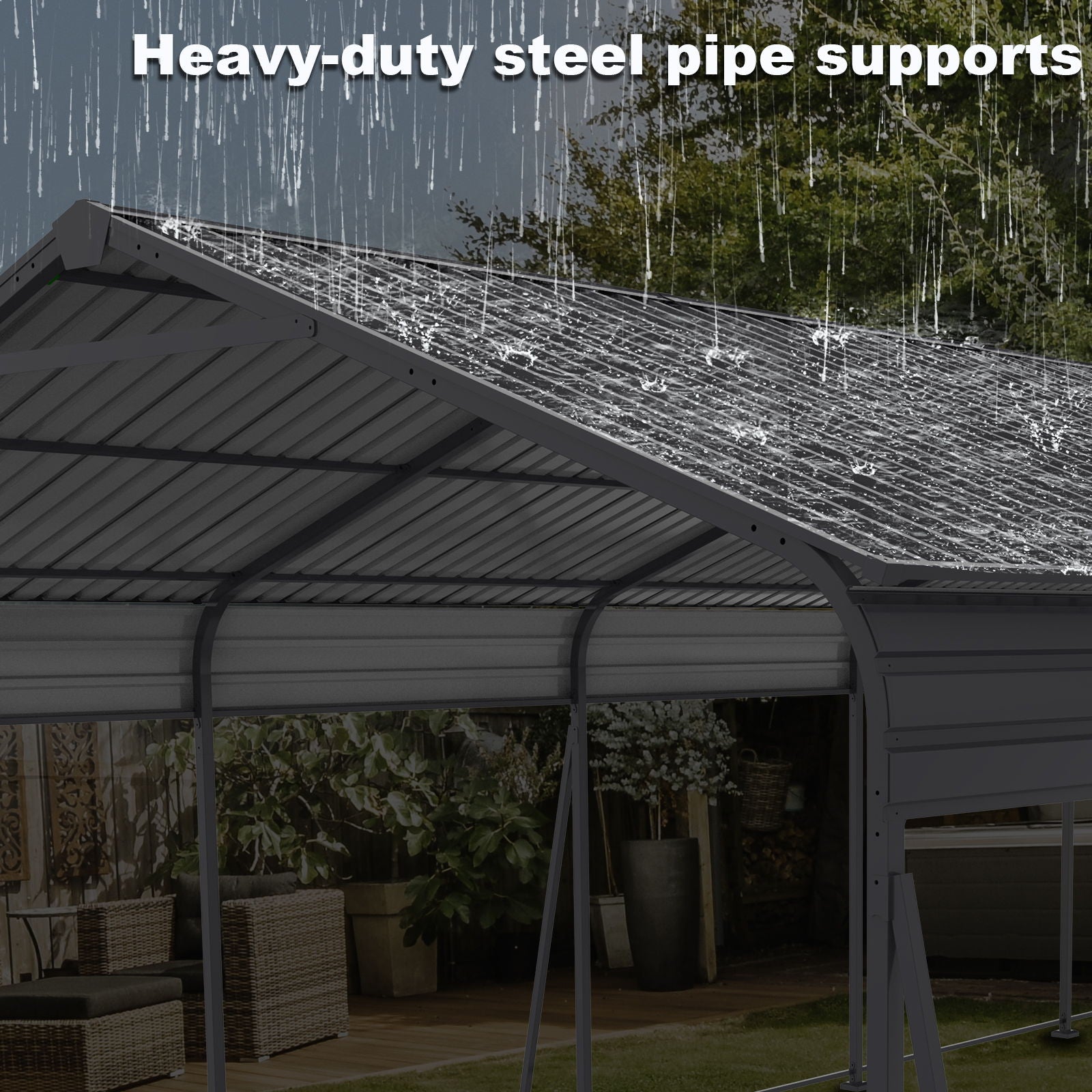 Metal Carport 13 X 26.5 Ft Heavy Duty With Galvanized Steel Roof Metal Garage Canopy With Galvanized Steel Roof & Frame Car Tent Outdoor Storage Shed For Car Boats And Truck - Gray