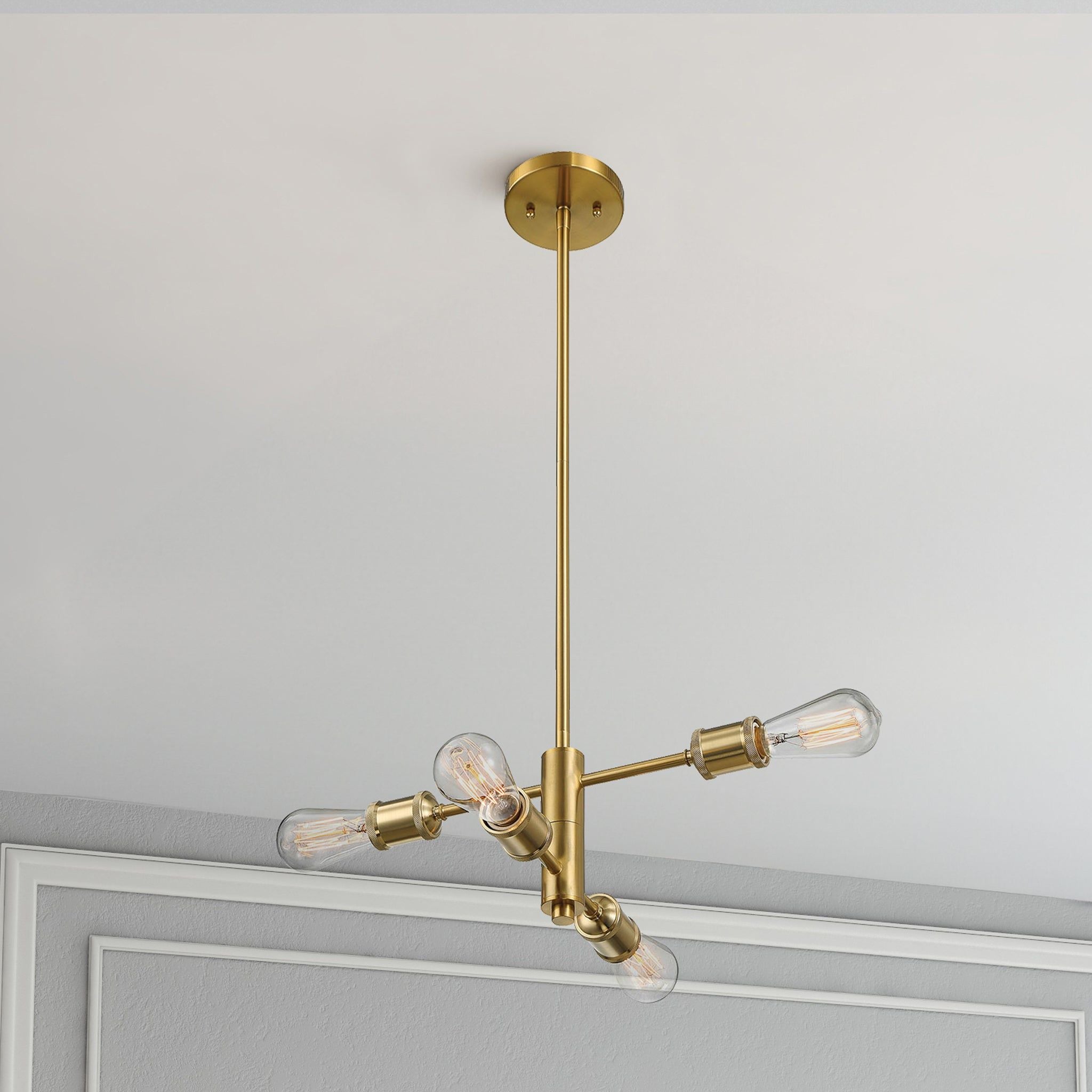 Trellis - 4 Lights Modern Gold Chandelier Vintage Pendant Fixture For Living Room - Clear / Gold