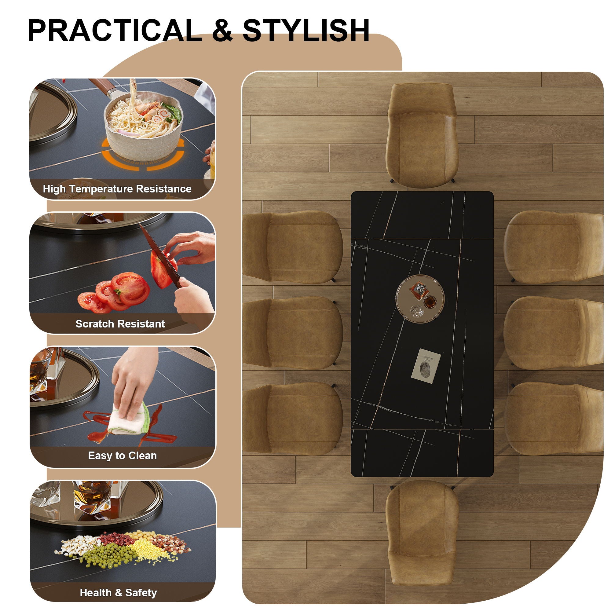 Retractable Sintered Stone Dining Table Set With Chairs