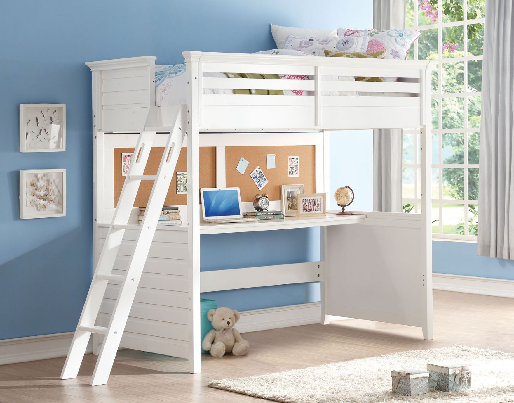 Lacey - Twin Loft Bed With Desk - White