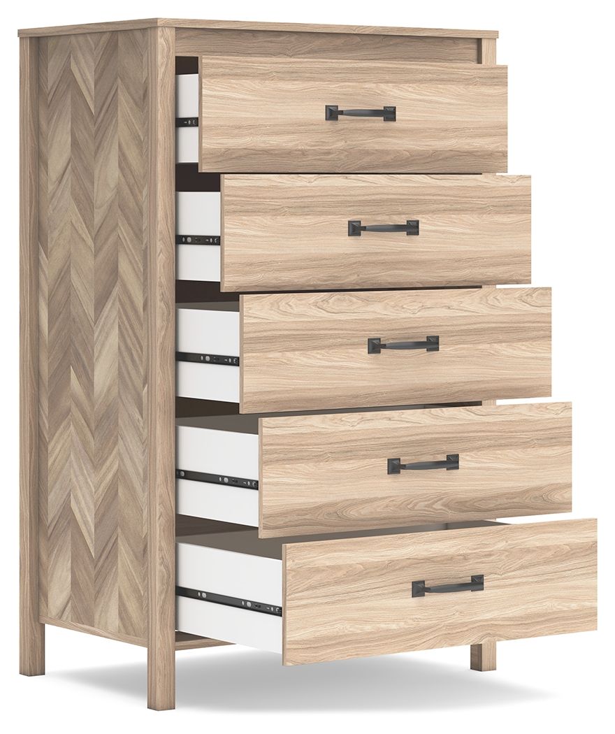 Signature Design by Ashley® Battelle - Tan - Five Drawer Chest | Meri Furniture