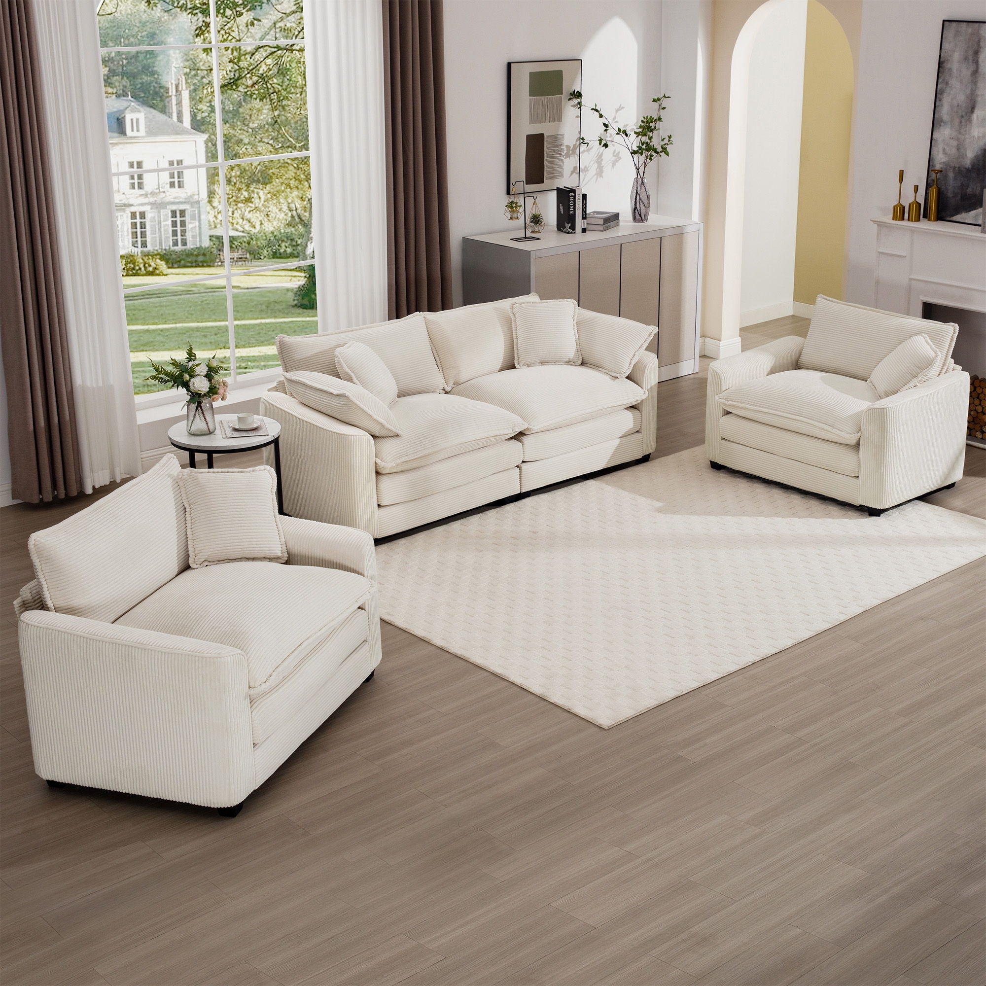 Elegant Corduroy Oversized Sectional Sofa Set With Deep Seats And Flexible Layout
