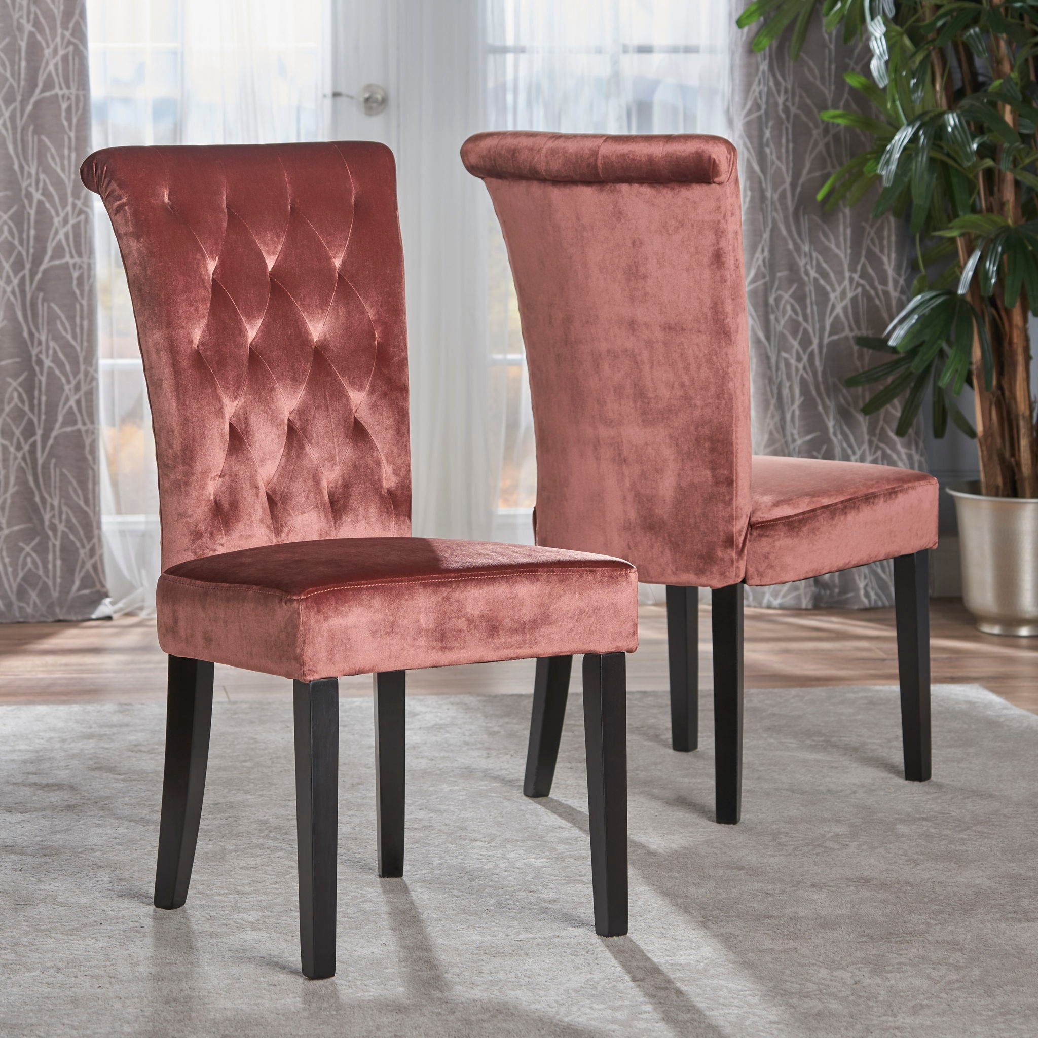 Elegant Velvet Tufted Dining Chair - Blush