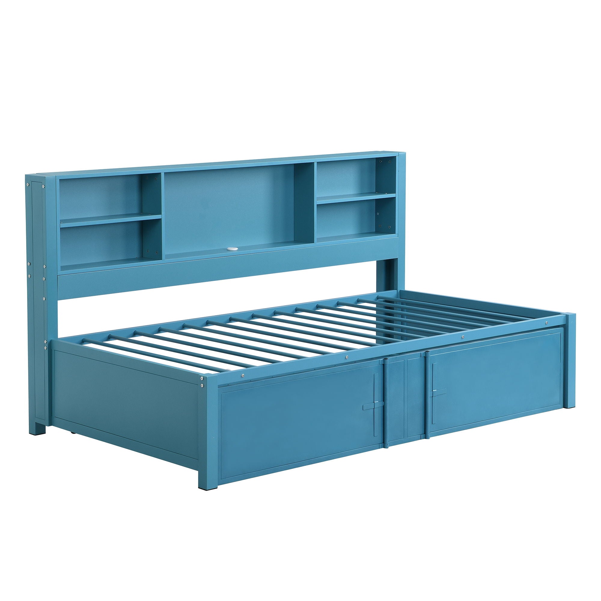 Industrial Metal Daybed With Trundle, Storage Shelves, USB Ports