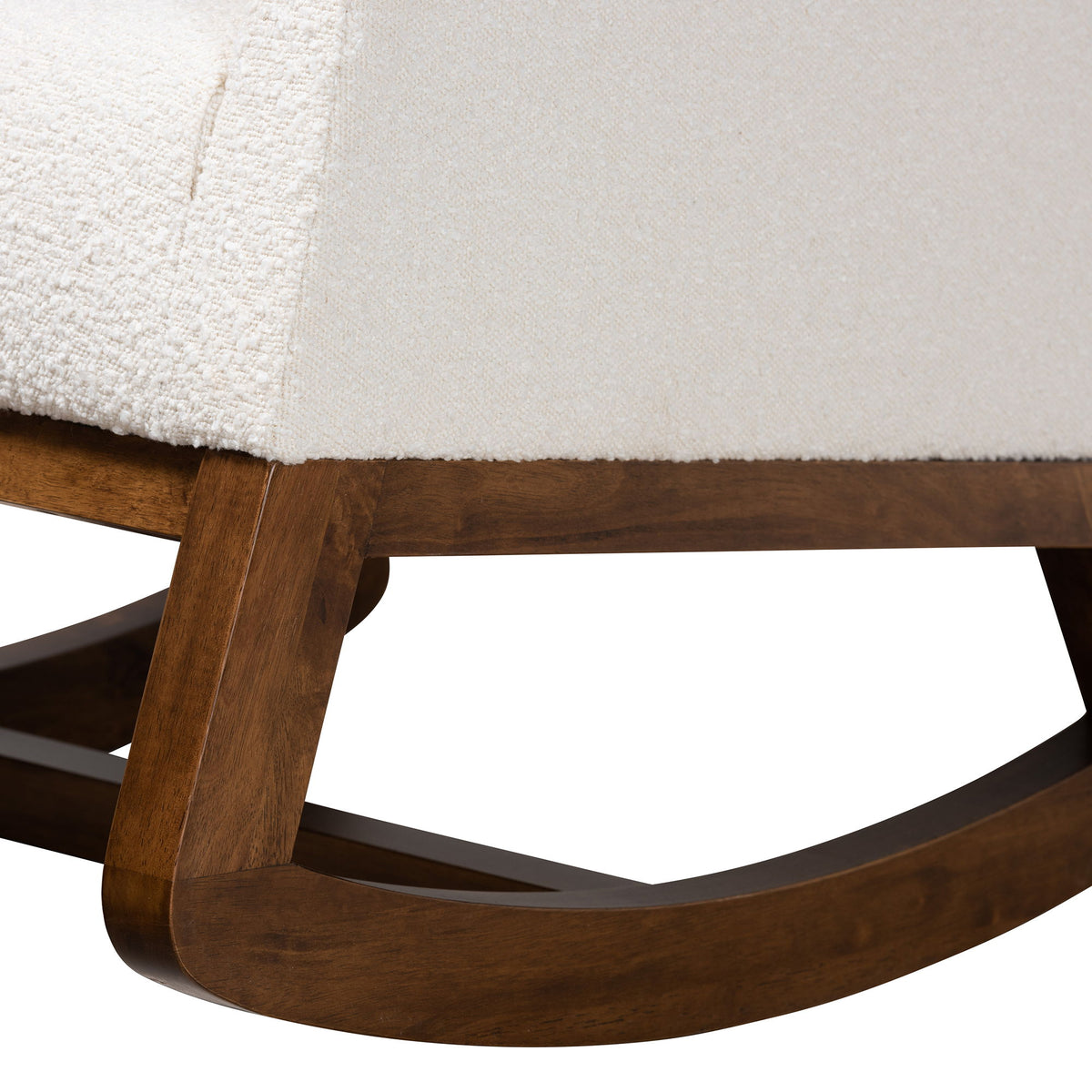 Yashiya Mid-Century Modern Off-White Boucle Upholstered and Walnut Brown Finished Wood 2-Piece Rocking Chair and Ottoman Set