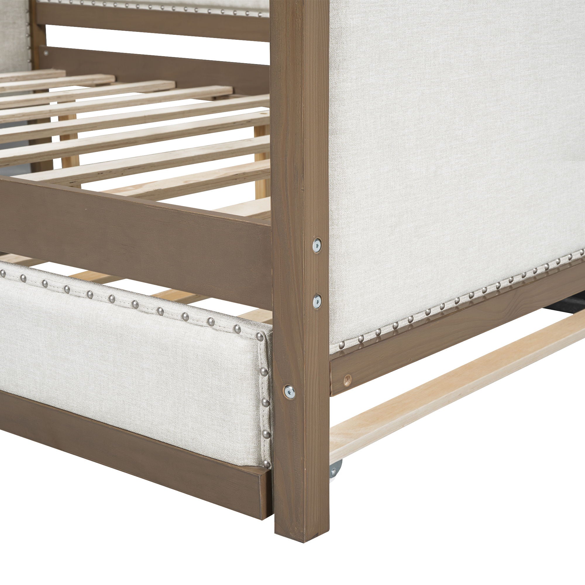 Full Size Daybed With Trundle And Nailhead Decoration - Wood