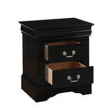 It has two drawers with center metal glide and brushed nickel metal handle. Offers you plentiful storage with spacious drawers