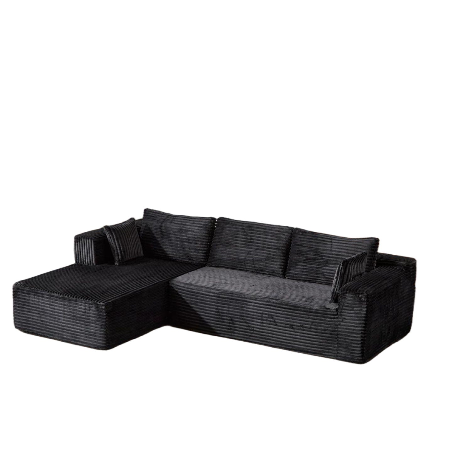Compression Sectional Couch With Comfy Chaise, Boneless L Shape Sofa With Deep Seat