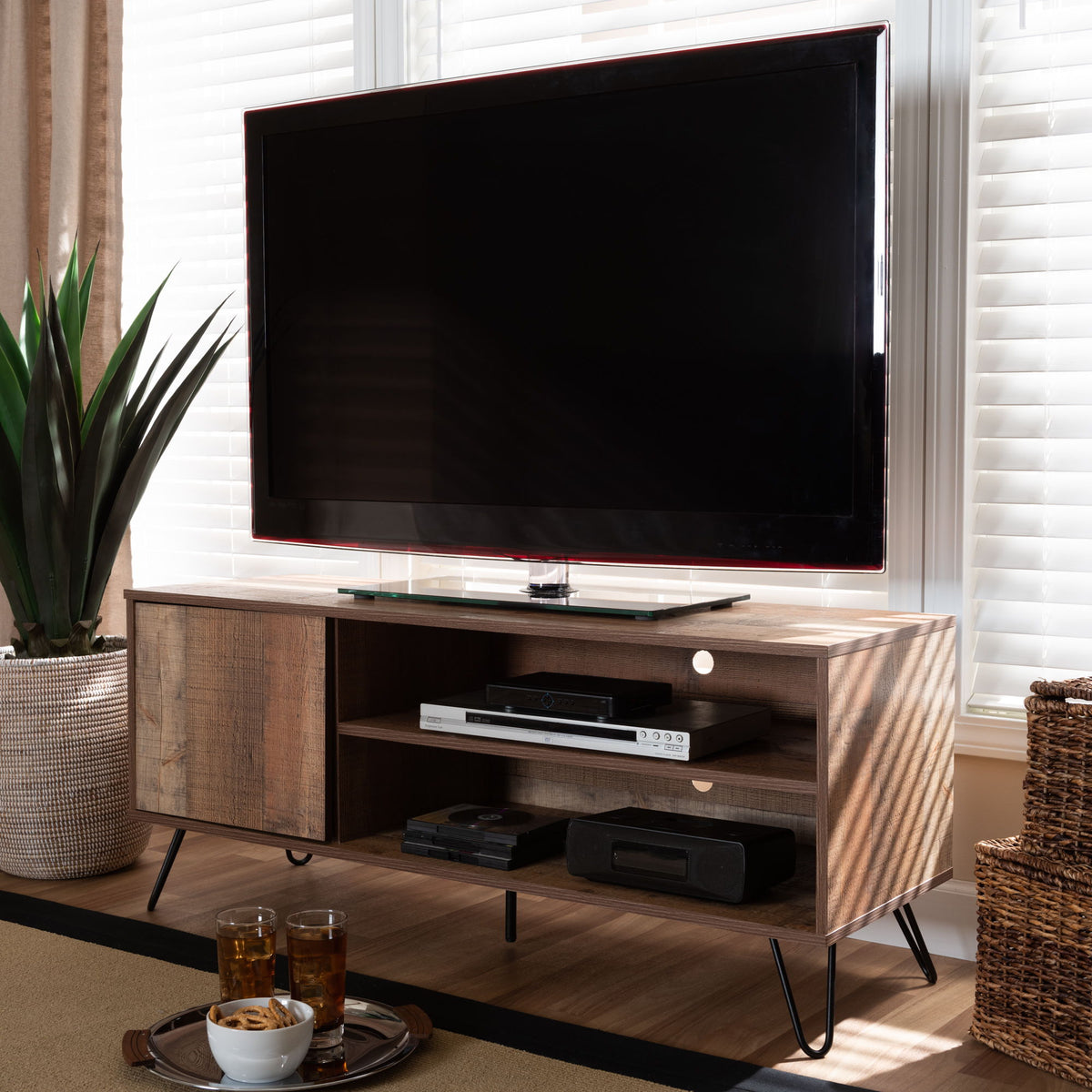 Iver Modern and Contemporary Rustic Oak Finished 1-Door Wood TV Stand