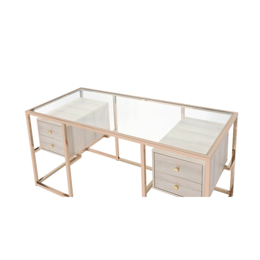 ACME Huyana - Desk - Clear Glass & Gold | Meri Furniture