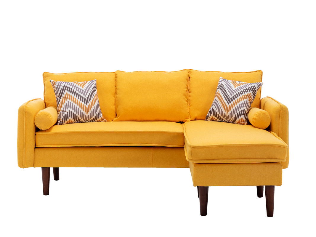 Mia 70"W Yellow Sectional Sofa Chaise with USB Charger & Pillows