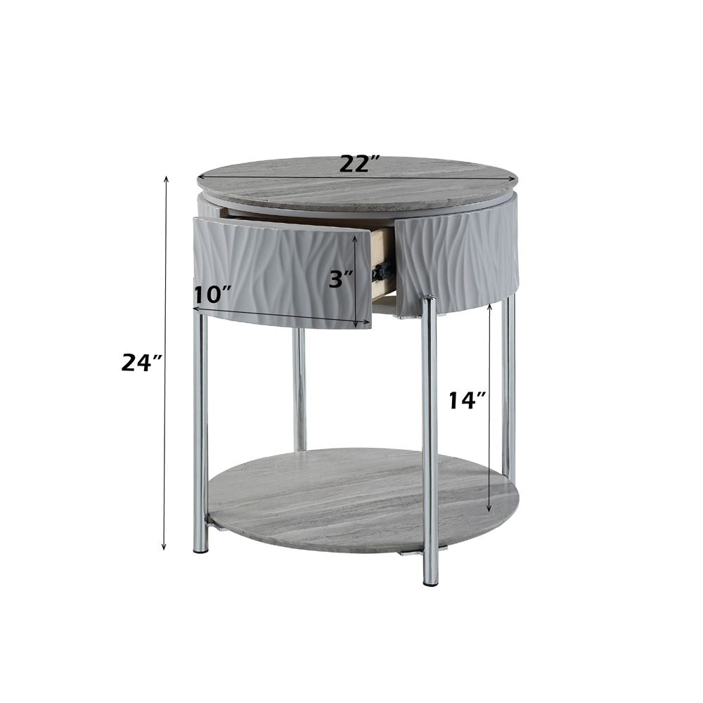 Yukino - End Table - Gray High Gloss & Chrome