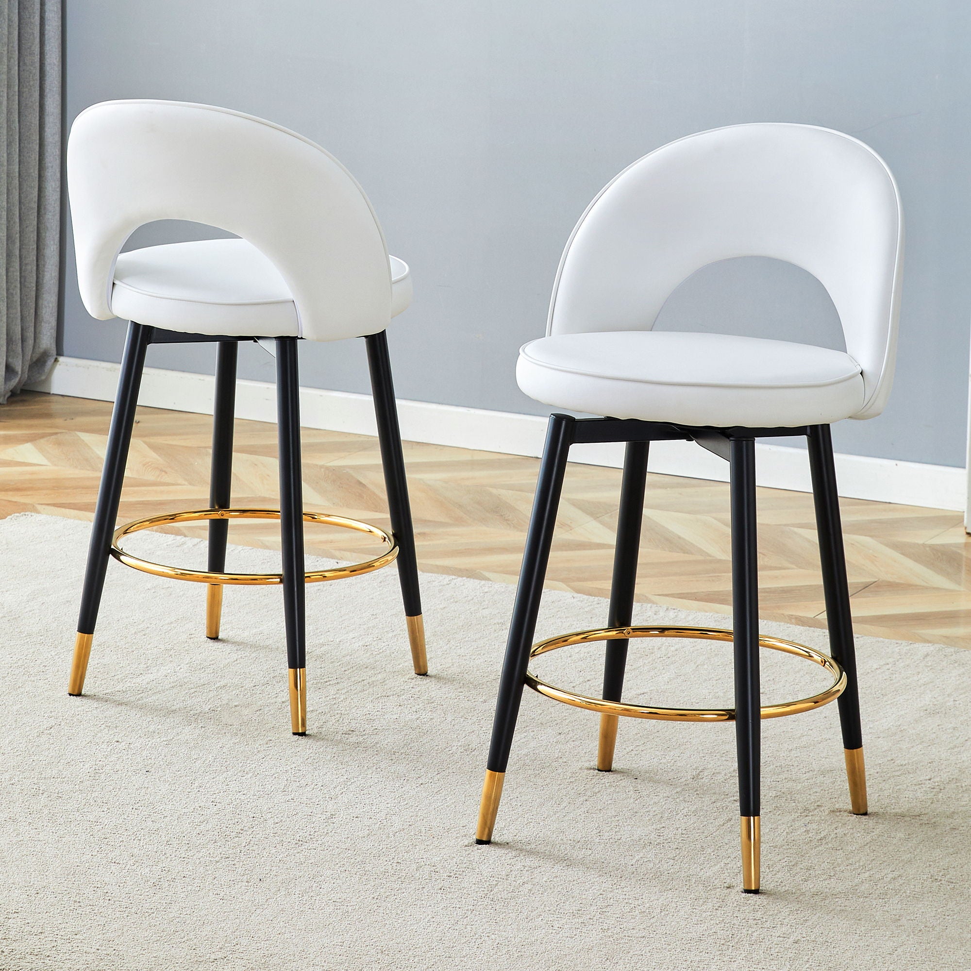 Upholstered Rotatable Bar Chair With Metal Legs For Dining Room