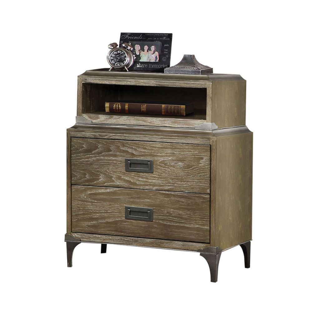 ACME The Athouman nightstand is durably designed and features a versatile finish. Its features two drawers and an open shelf that's perfect for stowing bedroom essentials. A built-in power dock offers an added convenience. | Meri Furniture