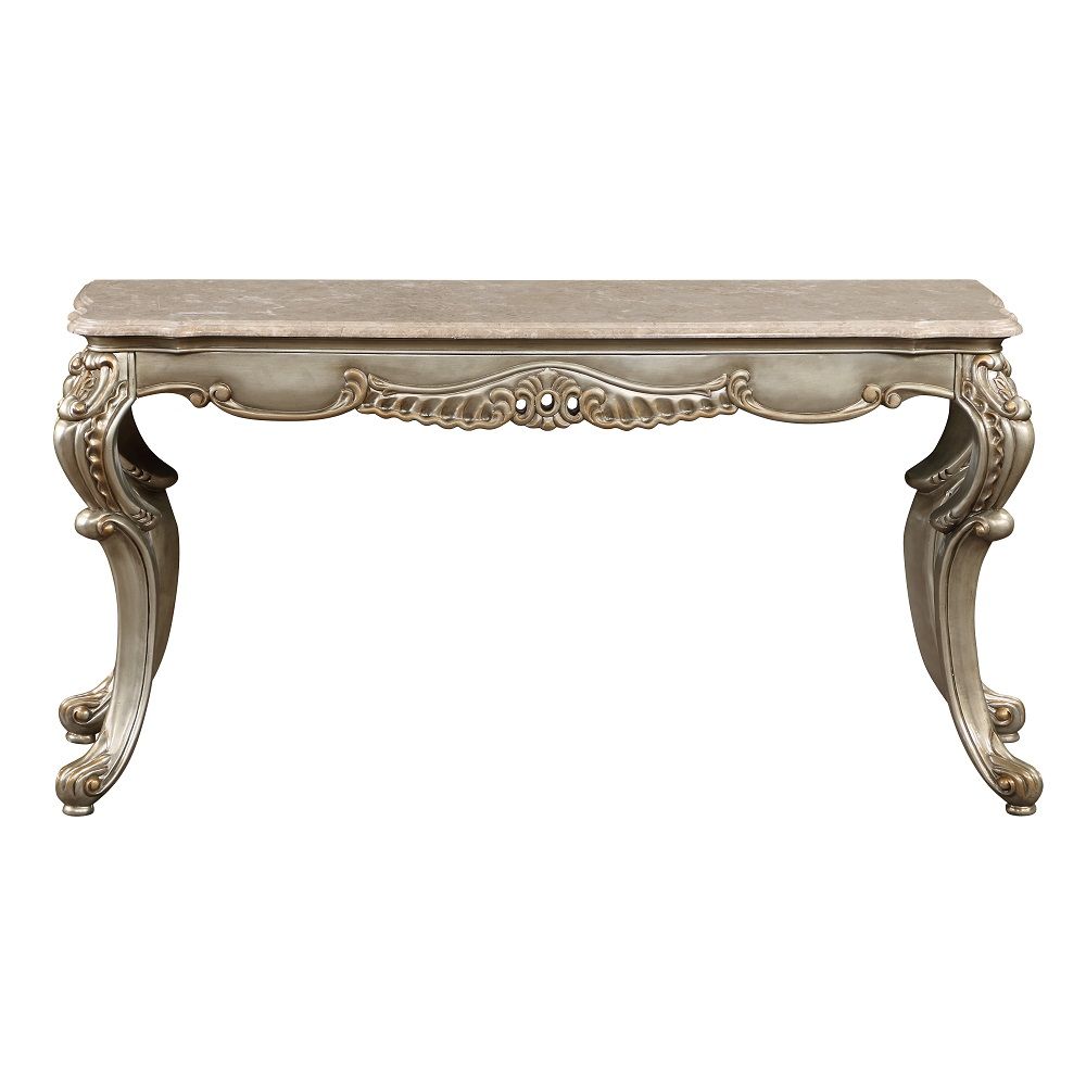 ACME Miliani - Sofa Table With Marble Top - Natural Antique Bronze | Meri Furniture