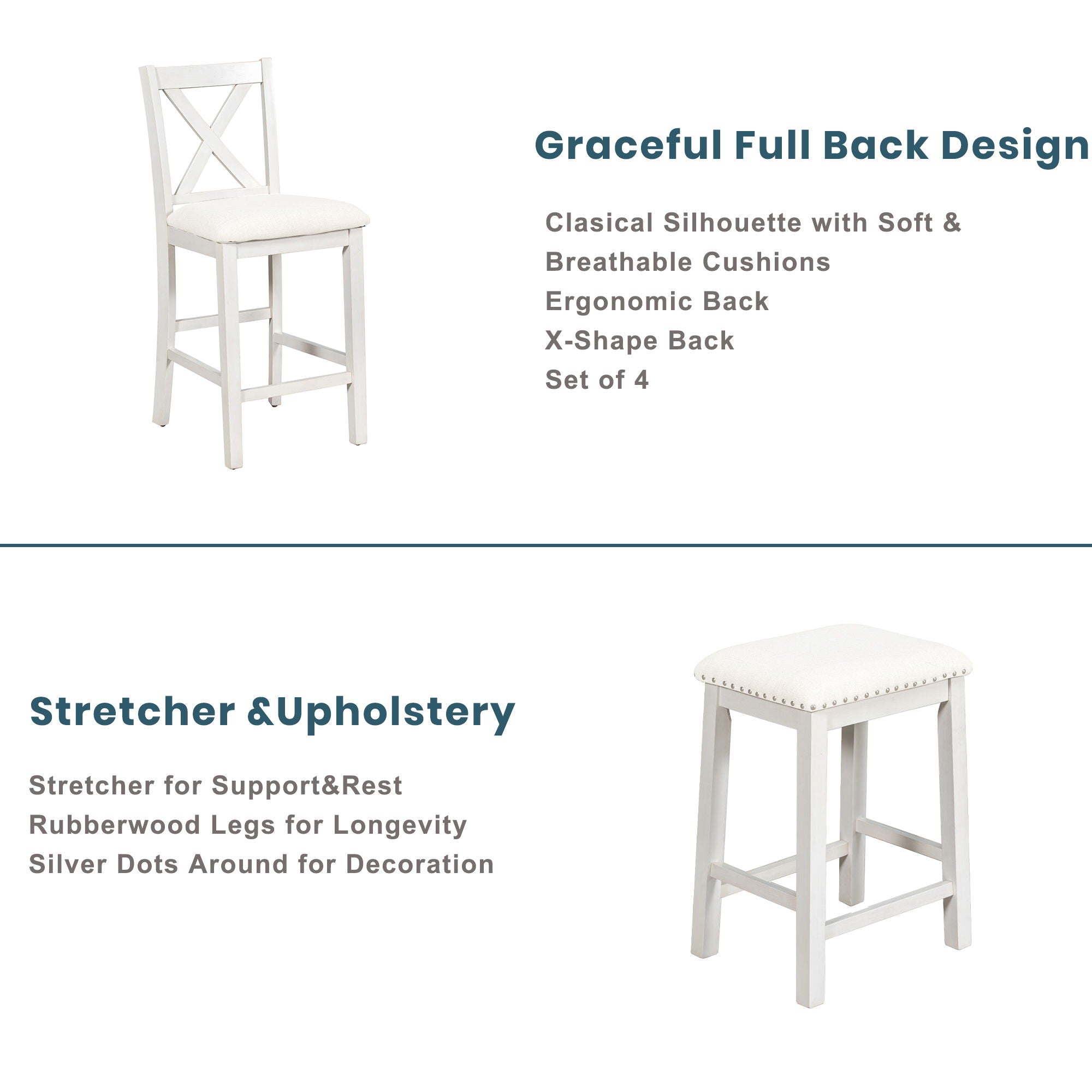 5 Pieces Counter Height Rustic Farmhouse Dining Room Wooden Bar Table Set With 2 Stools And 2 Chairs