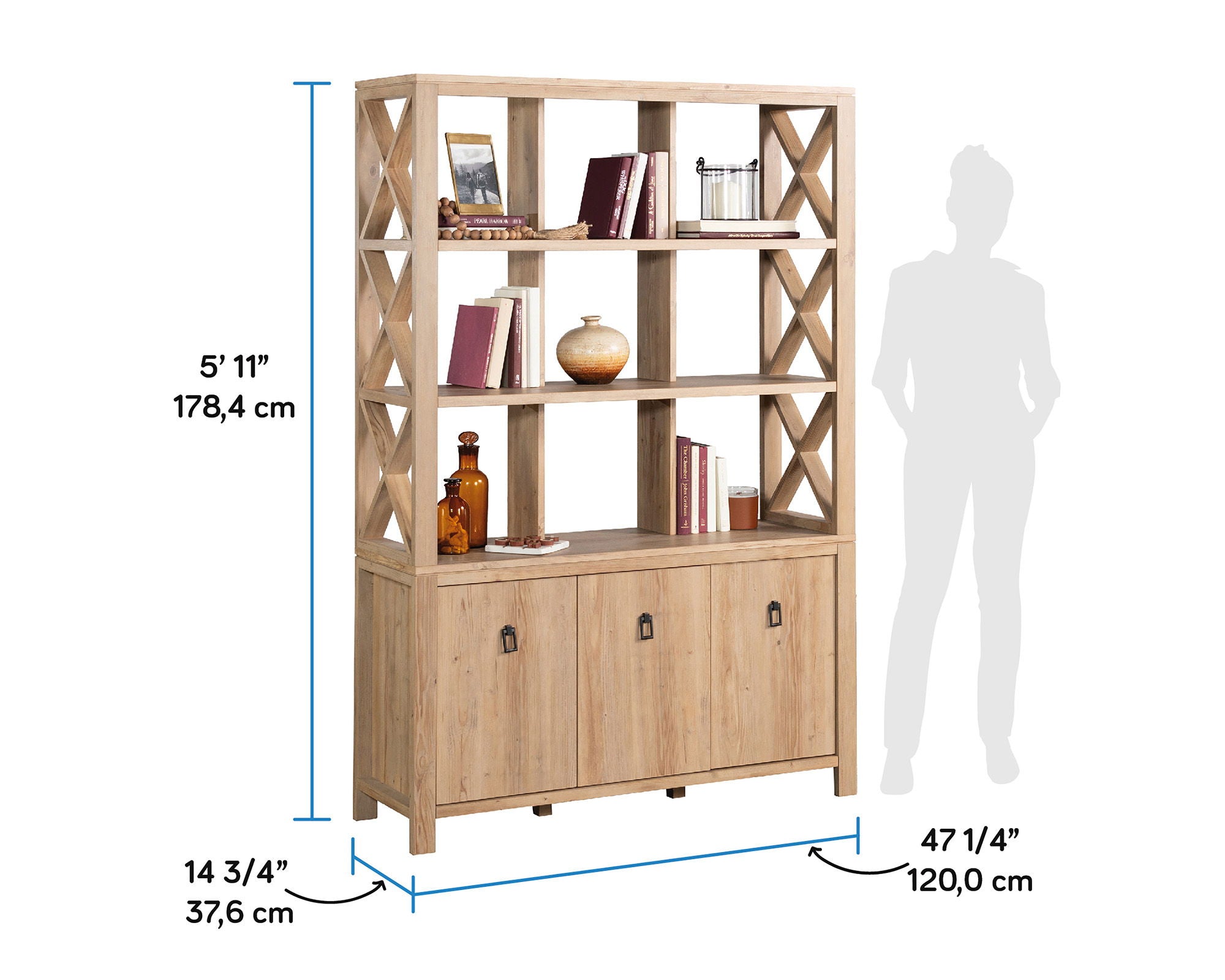 Wall Storage Bookcase in Khaki Pine