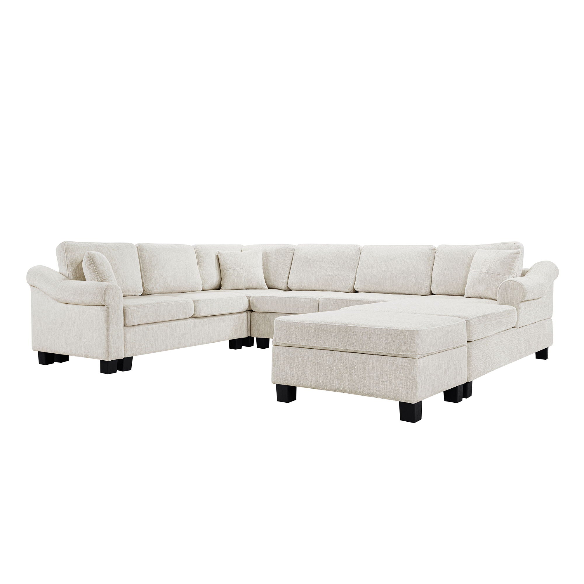 Contemporary U - Shaped Sectional Sofa With Movable Storage Ottoman