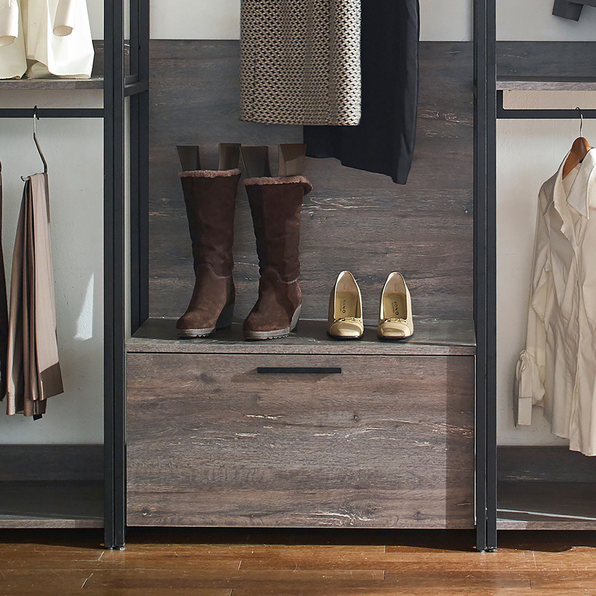 Monica - Wood Walk In Closet System & Modular Design Melamine - Rustic