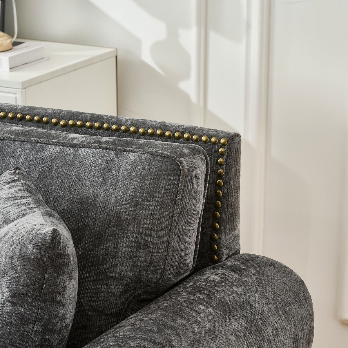 3 And 2 Seater Sofa With Rolled Arms, Tufted Upholstered Couch - Gray