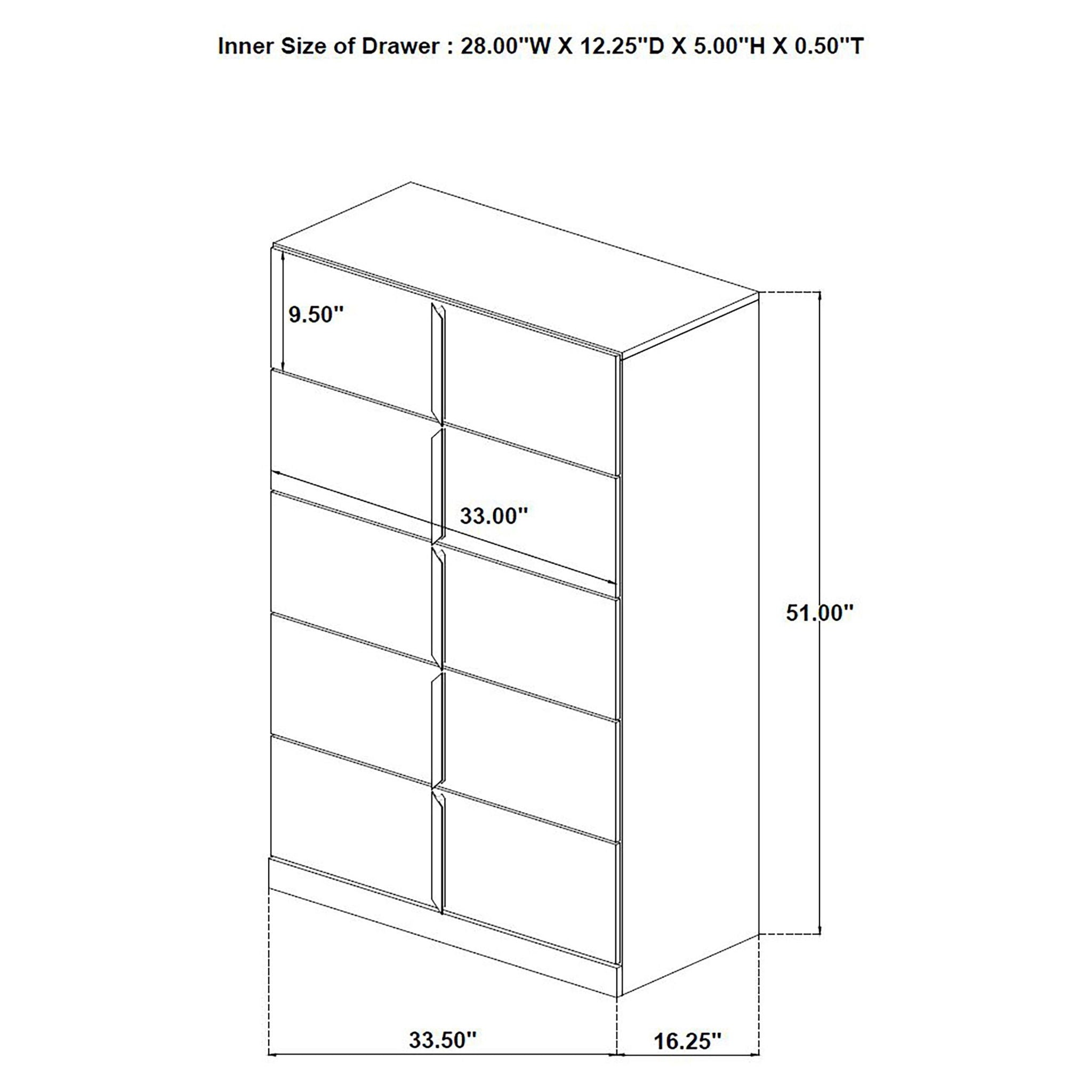Ines 5-drawer Bedroom Chest of Drawers White High Gloss