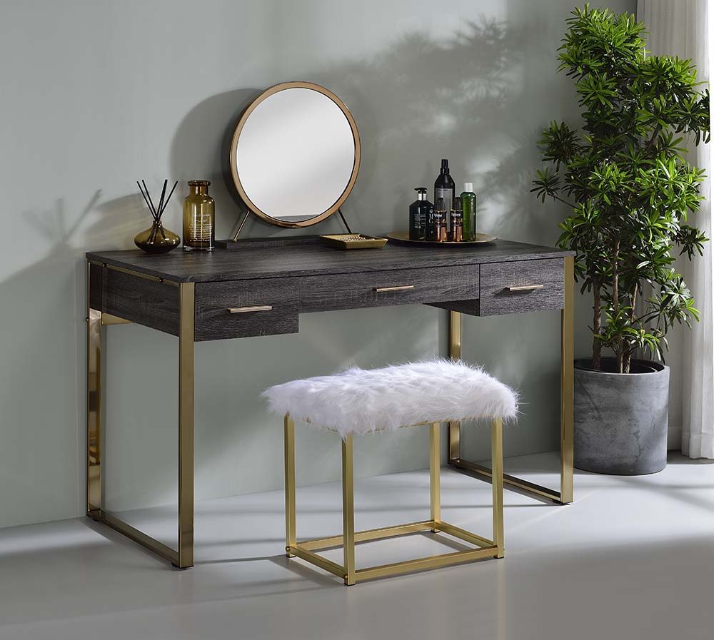 ACME Perle - Vanity Desk - Champagne Gold & Black Finish | Meri Furniture