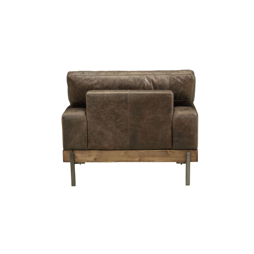 ACME Silchester - Chair - Oak & Distress Chocolate Top Grain Leather | Meri Furniture