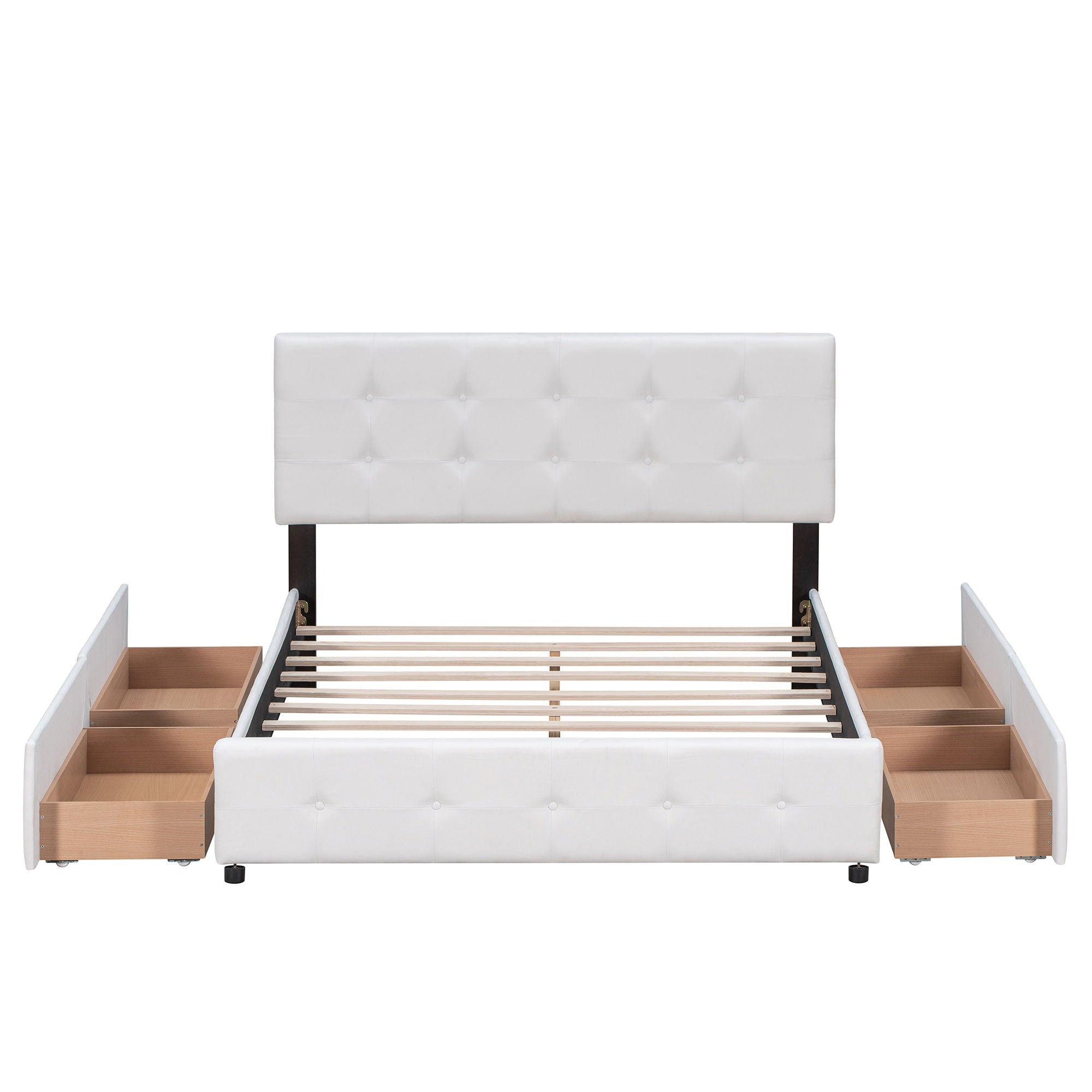 Upholstered Platform Bed With Classic Headboard And Drawers, No Box Spring Needed