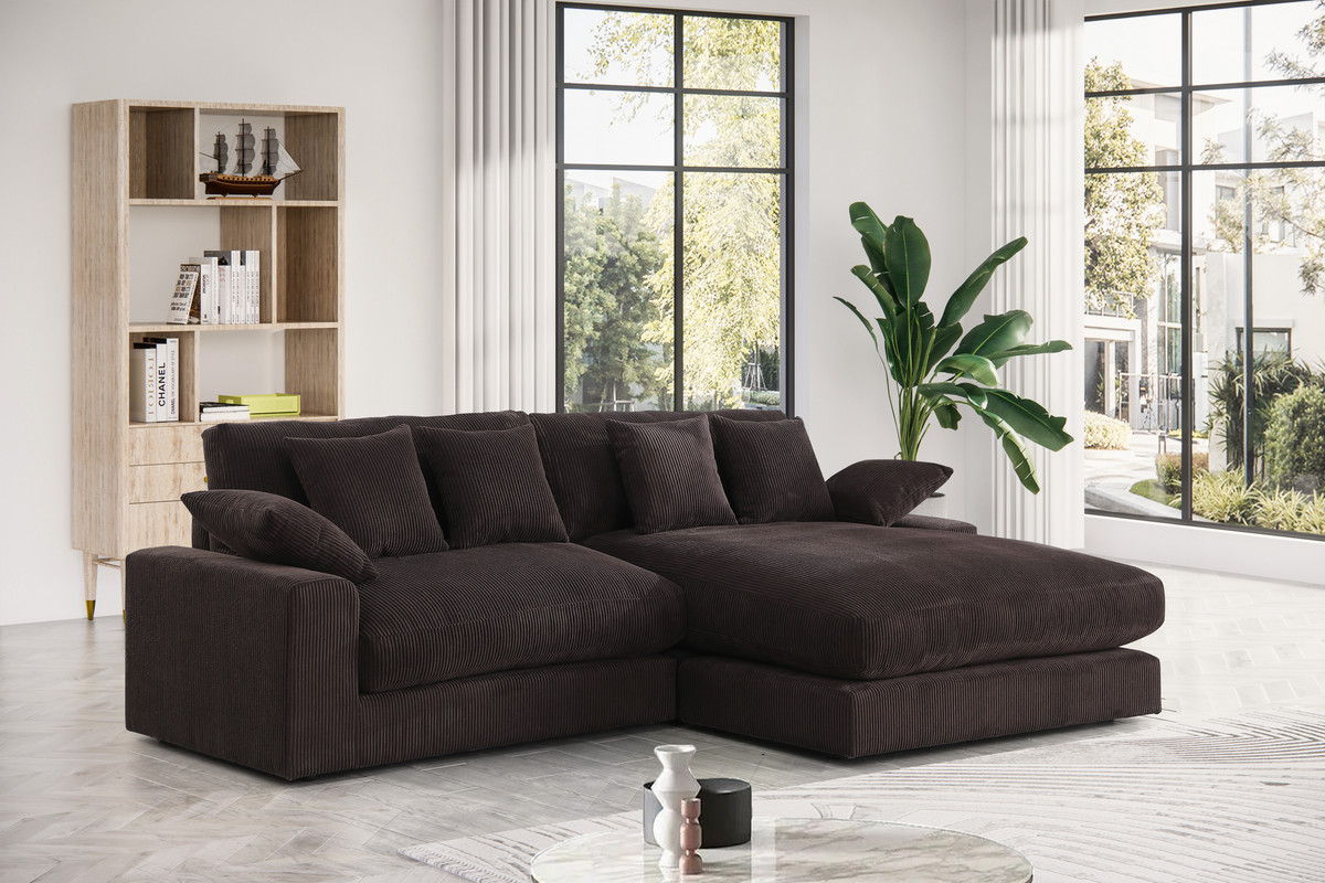 Mystic 105"W Dark Chocolate Corduroy Reversible Sectional Sofa Chaise