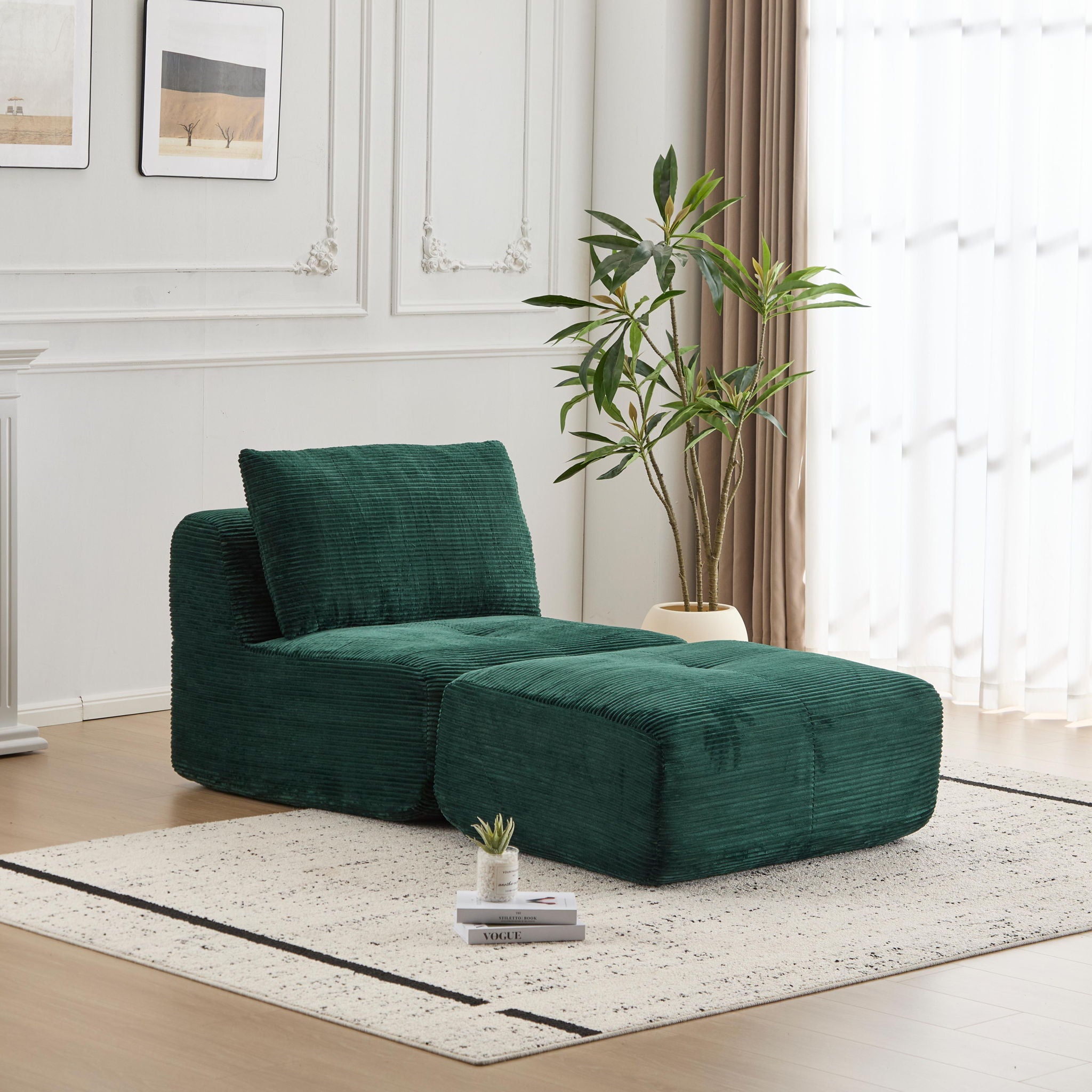 Single Chaise Longue With Movable Ottoman For Living Room