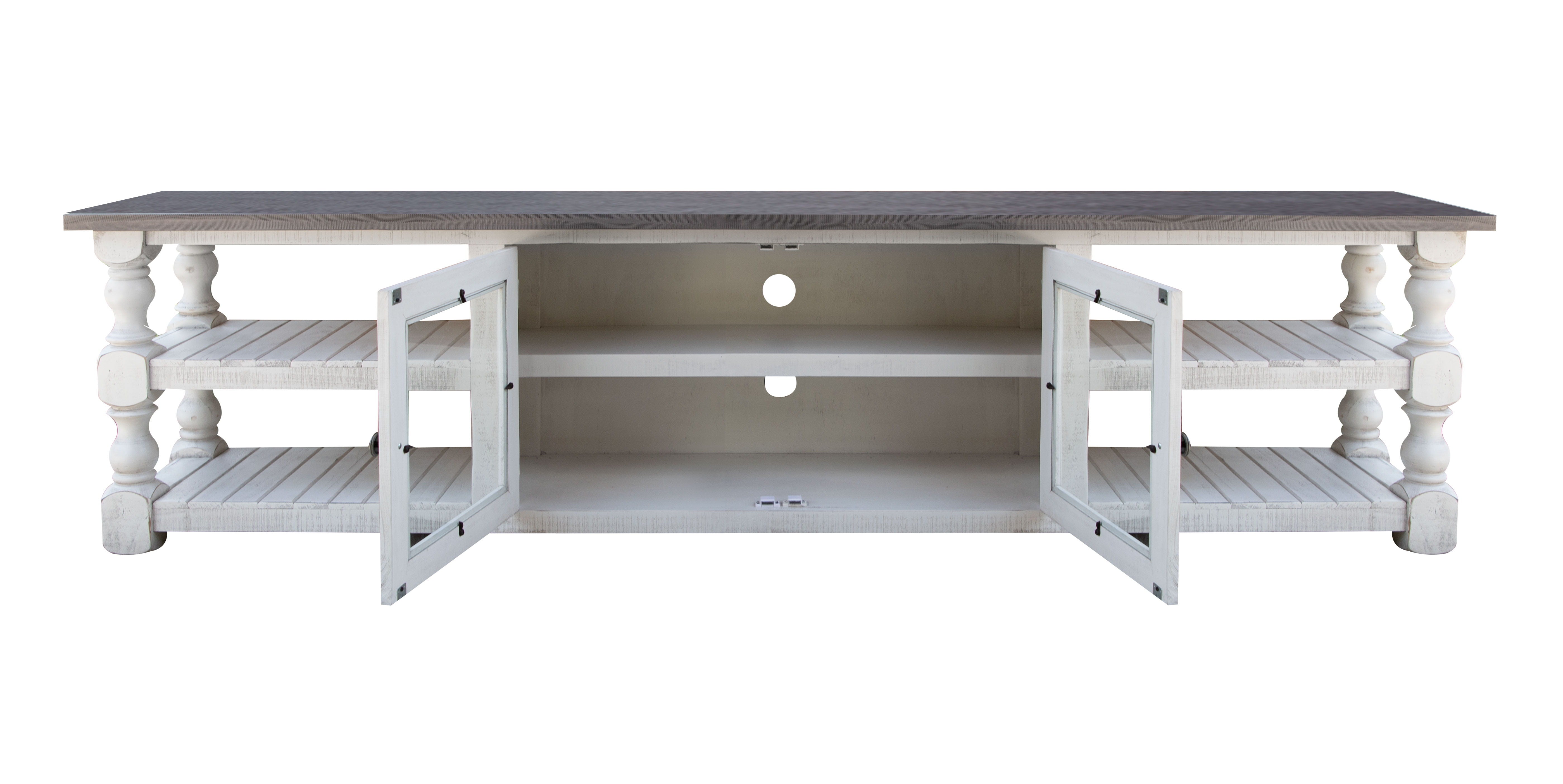International Furniture Direct Stone - 93" TV Stand - Antiqued Ivory / Weathered Gray | Meri Furniture