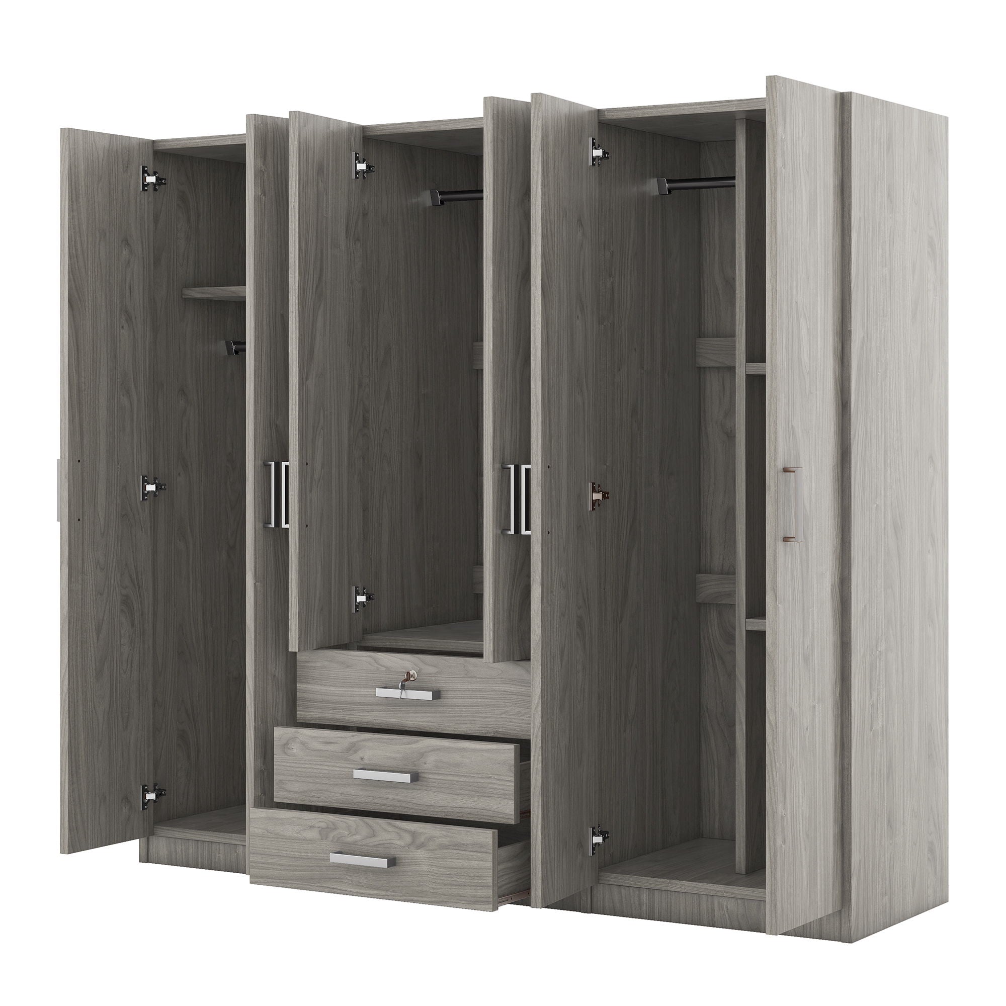 6 Doors Wardrobe Storage For Bedroom, With Big Drawers