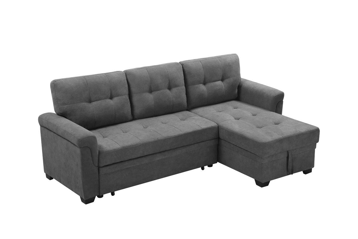 Lucca 84"W Gray Fabric Reversible Sectional Sleeper Sofa Chaise with Storage