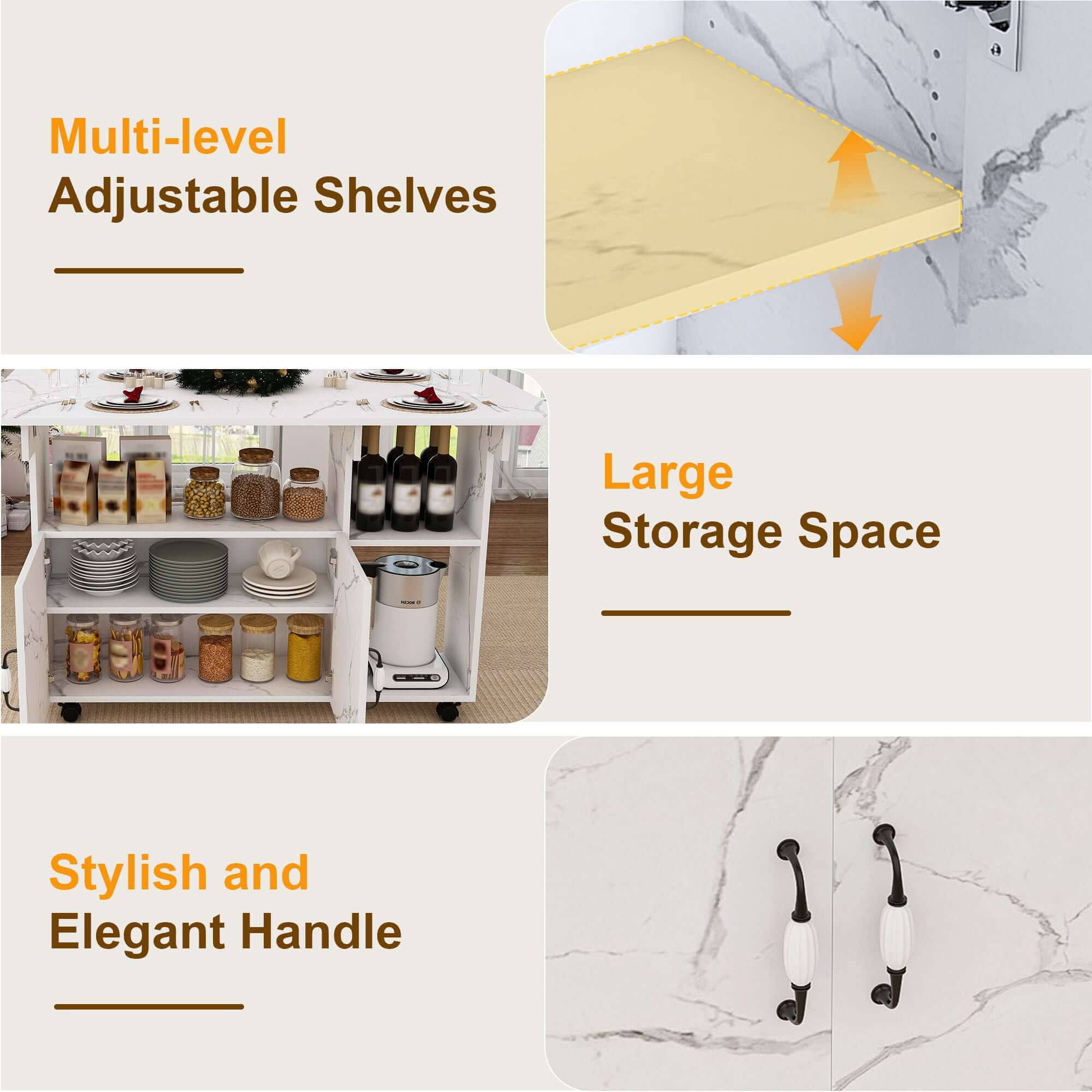 Multi Functional Folding Table With Storage Shelves And Wheels