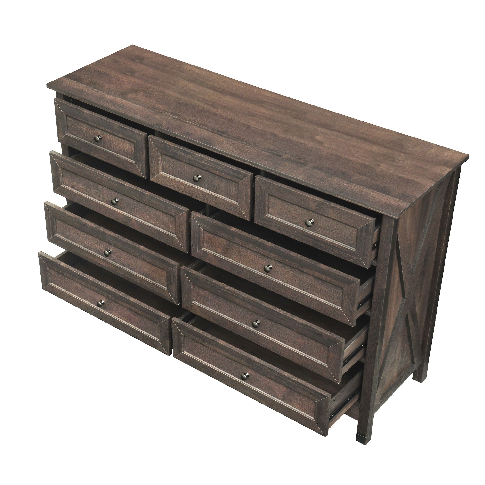 Rustic Storage Dresser With 9 Drawers And Silver Handle