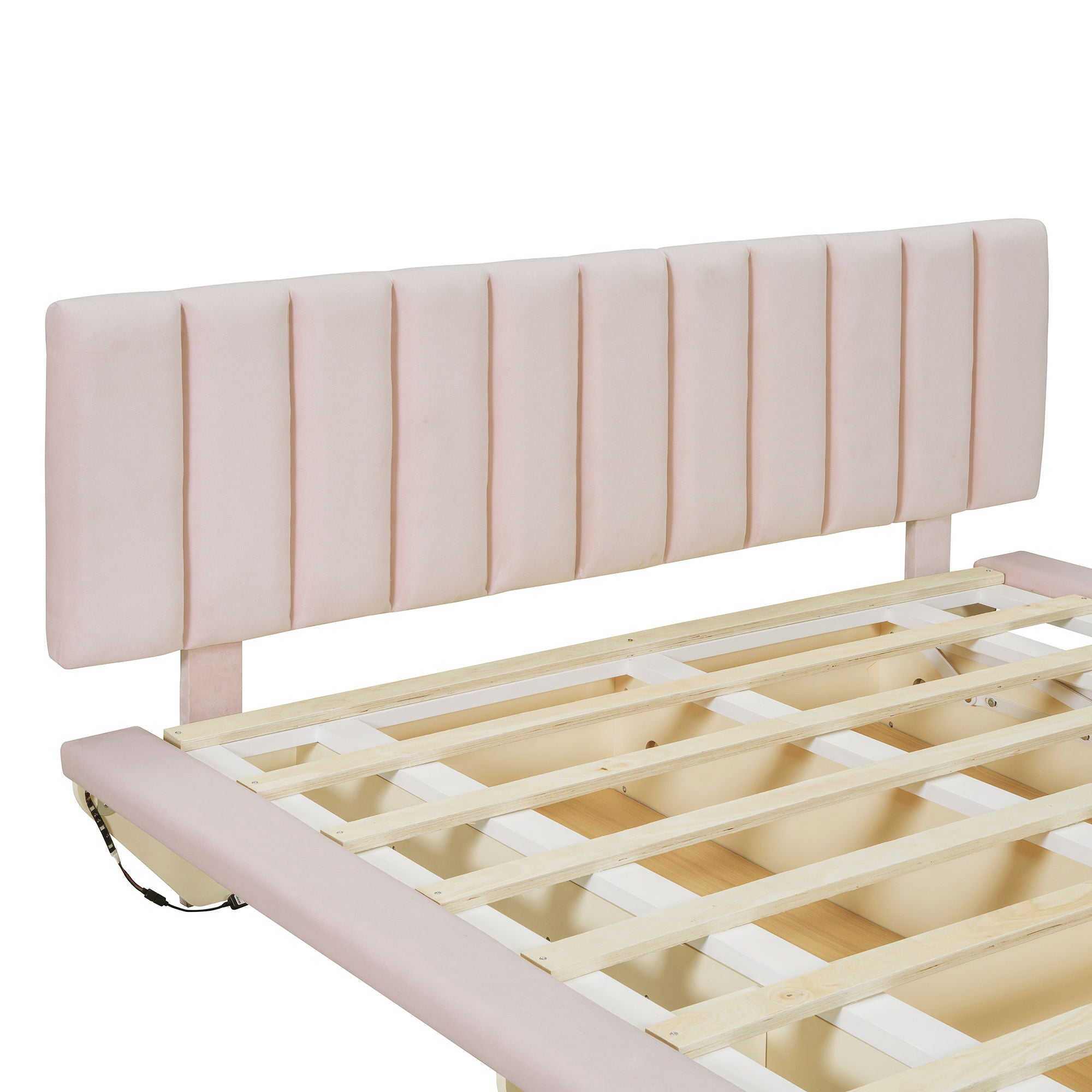 Upholstered Floating Hydrualic Platform Bed With LED Light And USB Port