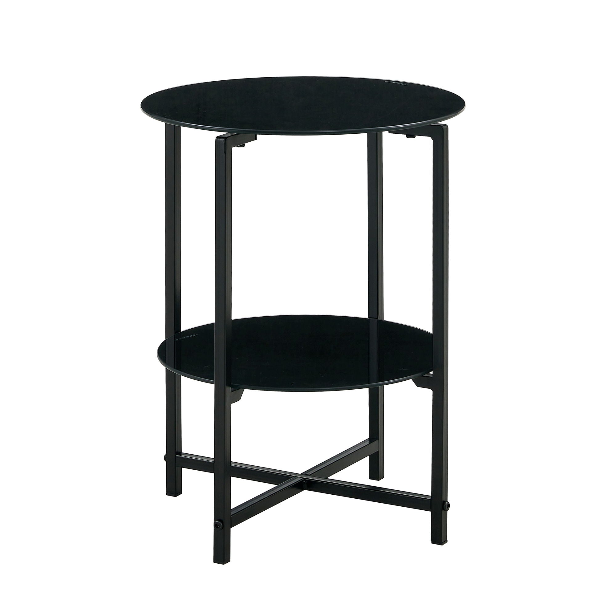 JWS Tempered Glass End Table (Set of 2), Round Coffee Table For Bedroom Living Room Office - Black