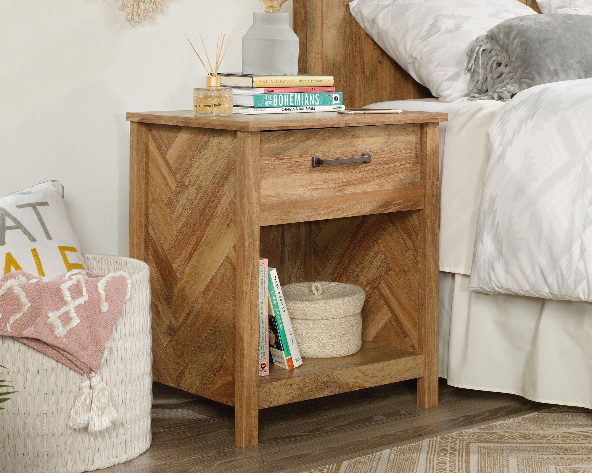 1-Drawer Open Shelf Night Stand